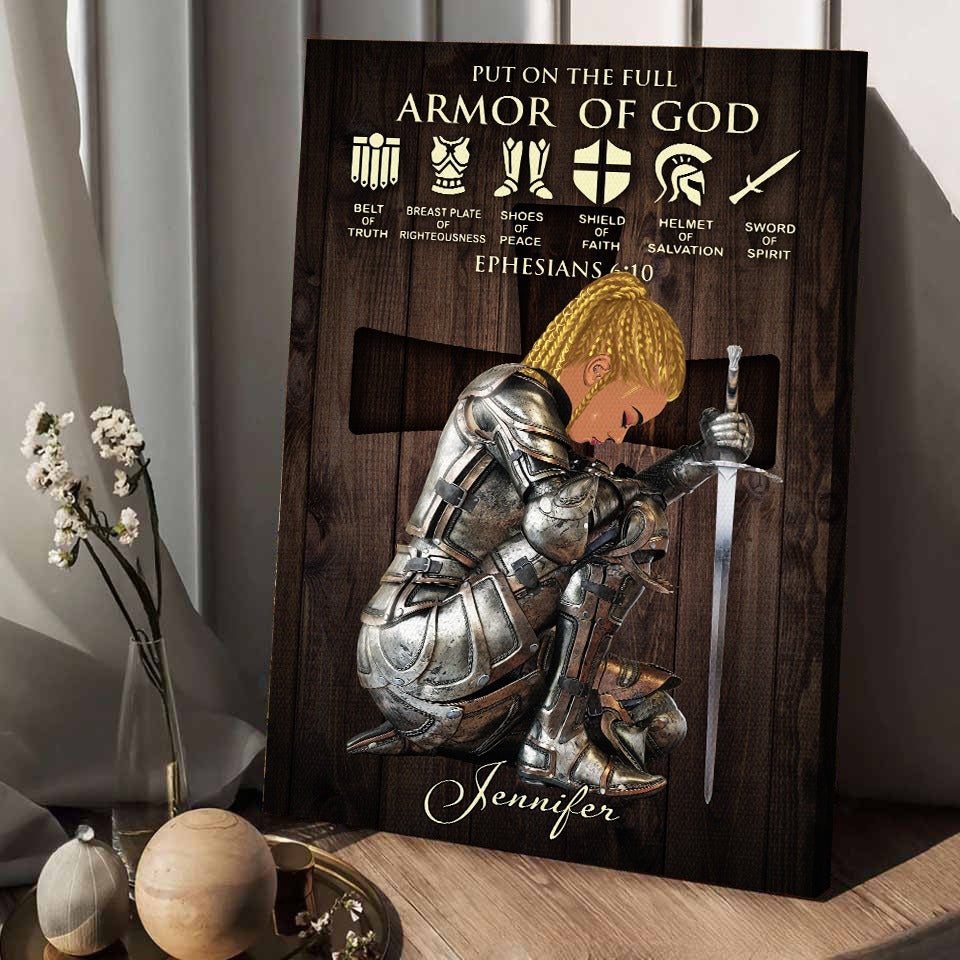 Personalized Black Girl, Black Woman Warrior of God Put On The Full Armor Of God Ephesians 6-10 Canvas Prints