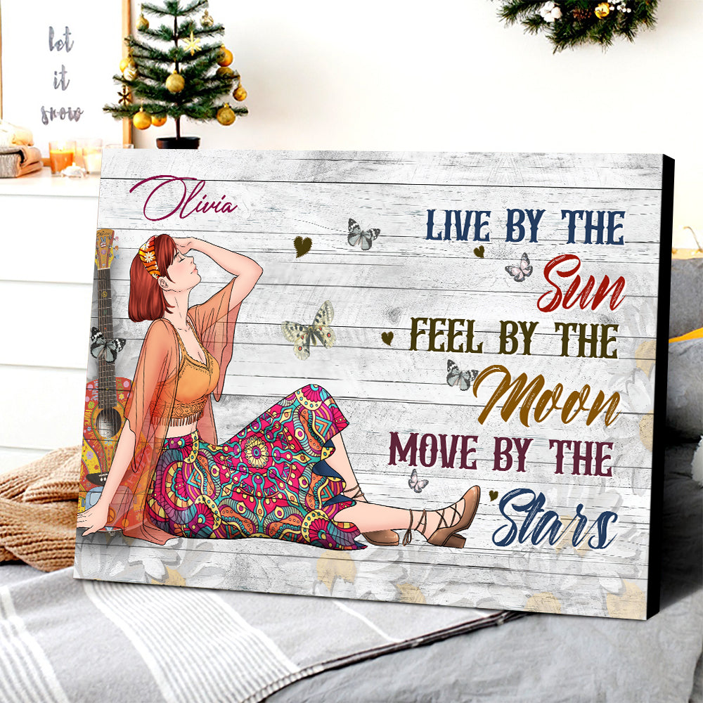 Personalized Hippie Girl Live By The Sun Feel By The Moon Move By The Stars Poster Canvas