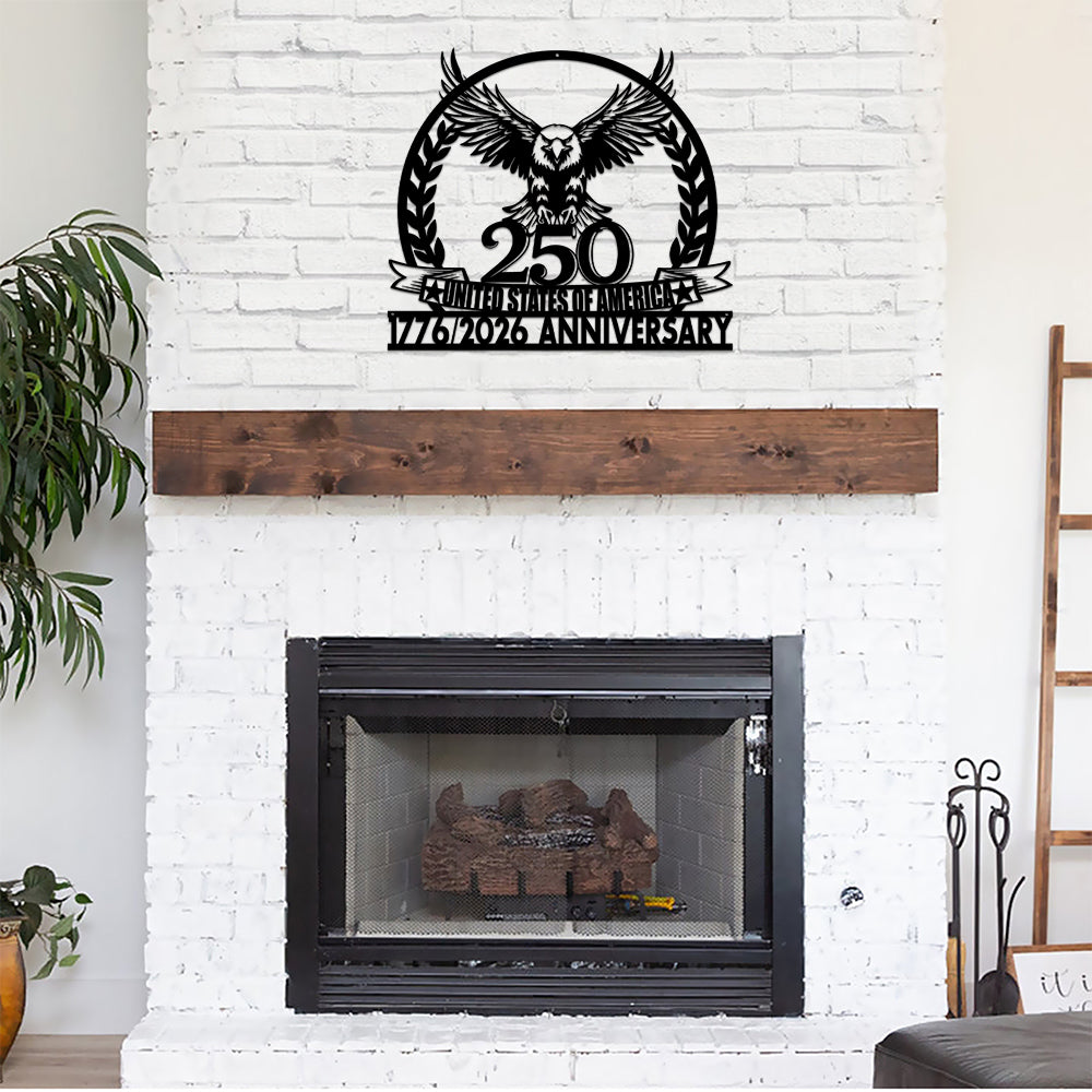 America 250th Anniversary 1776-2026 Patriotic Eagle Wall Decor Cut Metal Sign