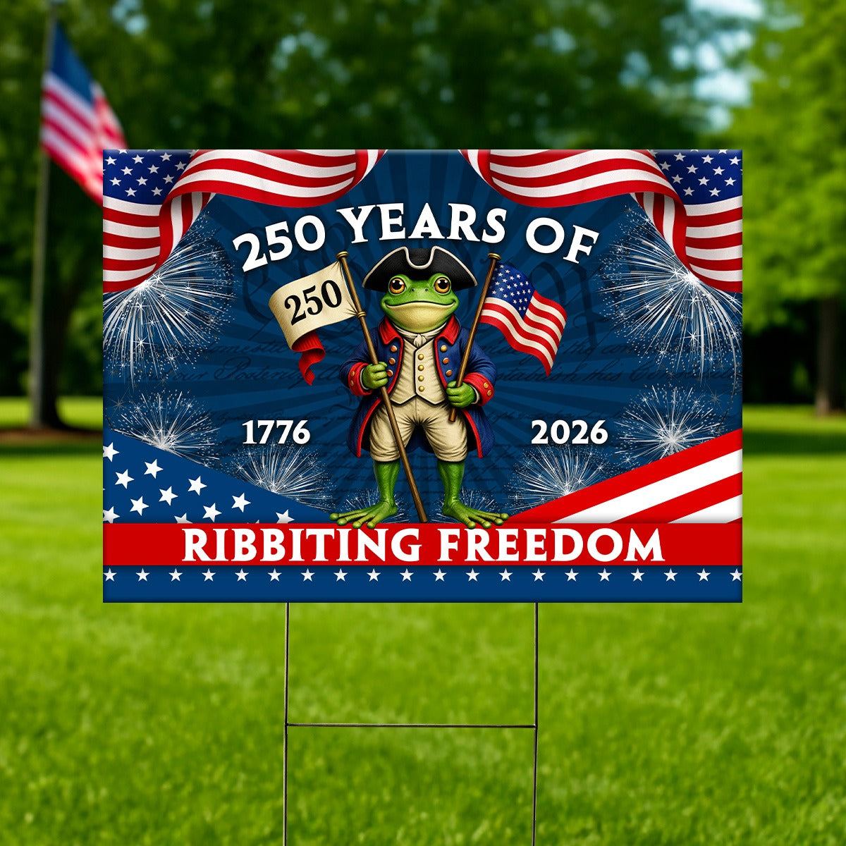 America 250th Anniversary Ribbiting Freedom Patriotic Frog Independence Day Yard Sign