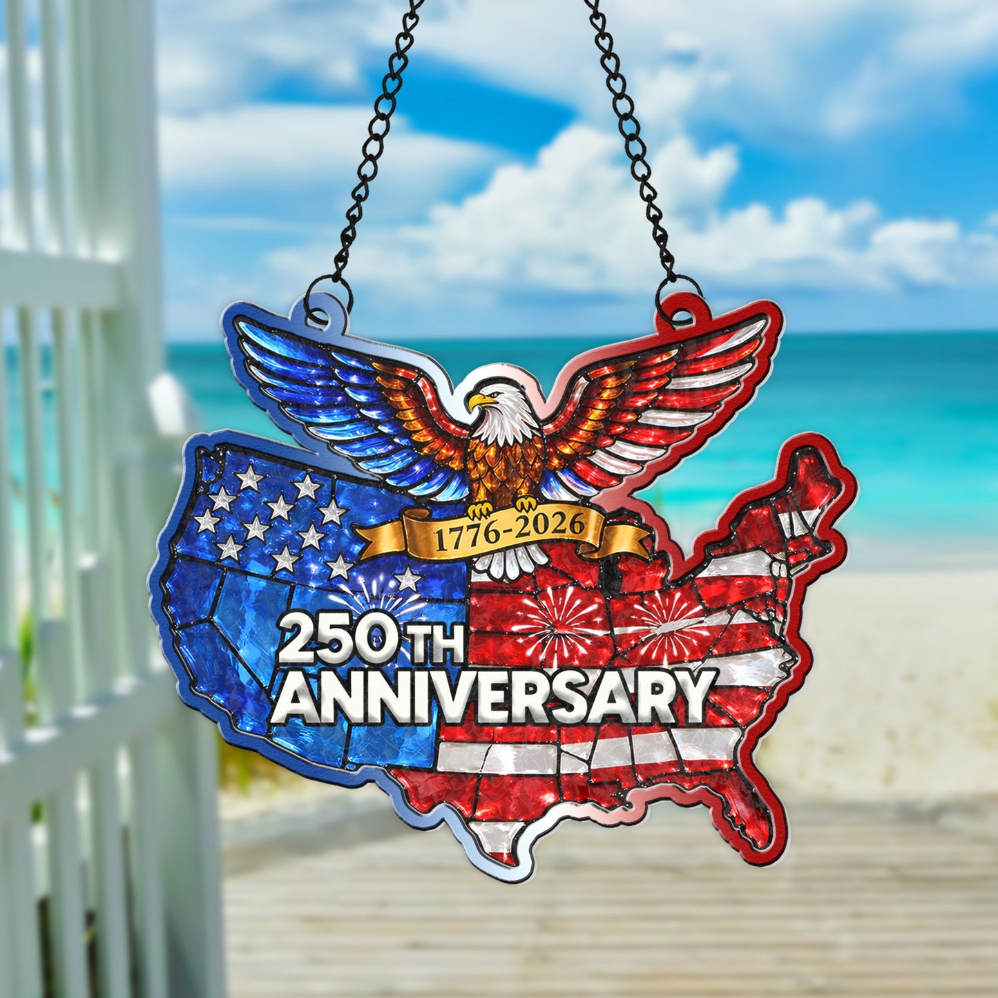 America 250th Anniversary Eagle 1776-2026 USA Independence Day Suncatcher Ornament