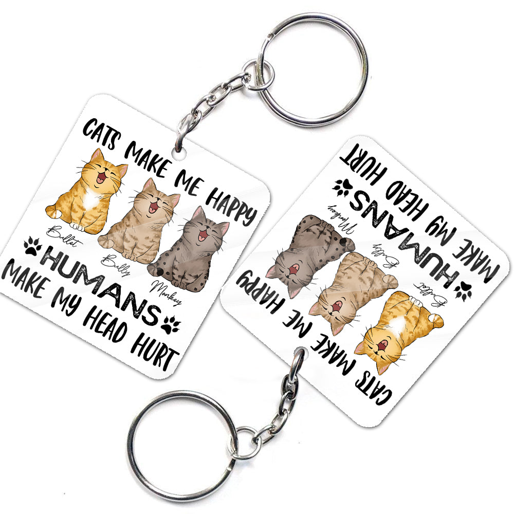 Personalized Cats Make Me happy Humans Make My Head Hurt Acrylic Keychain