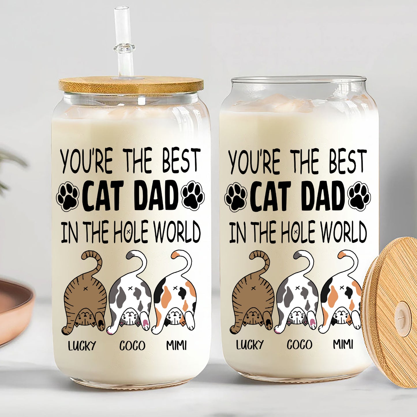 Personalized Funny Cat You Are The Best Cat Dad In The Hole World Clear Glass Can