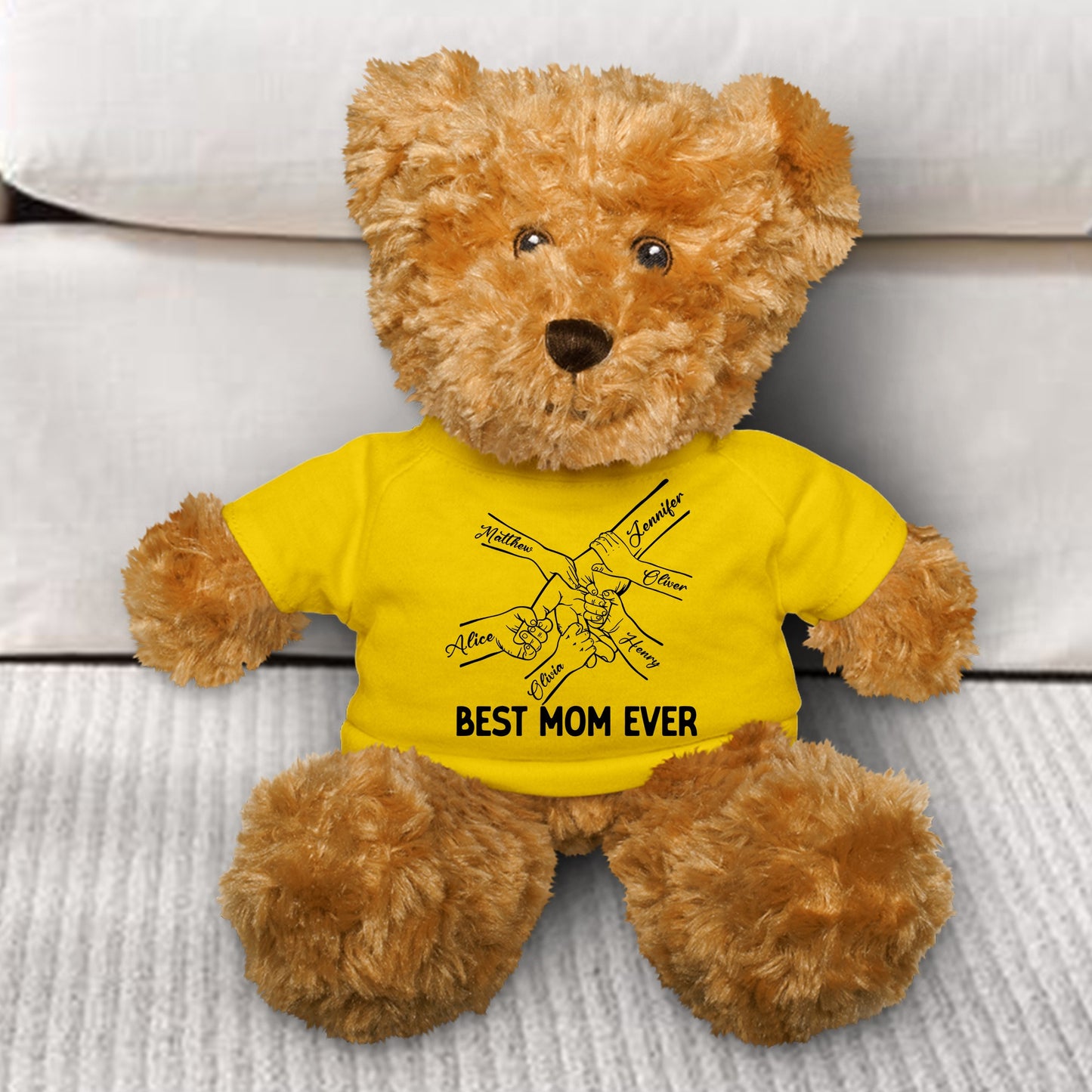 Best Mom Ever Kids Holding Mom's Hand - Teddy Bear With Personalized Shirt