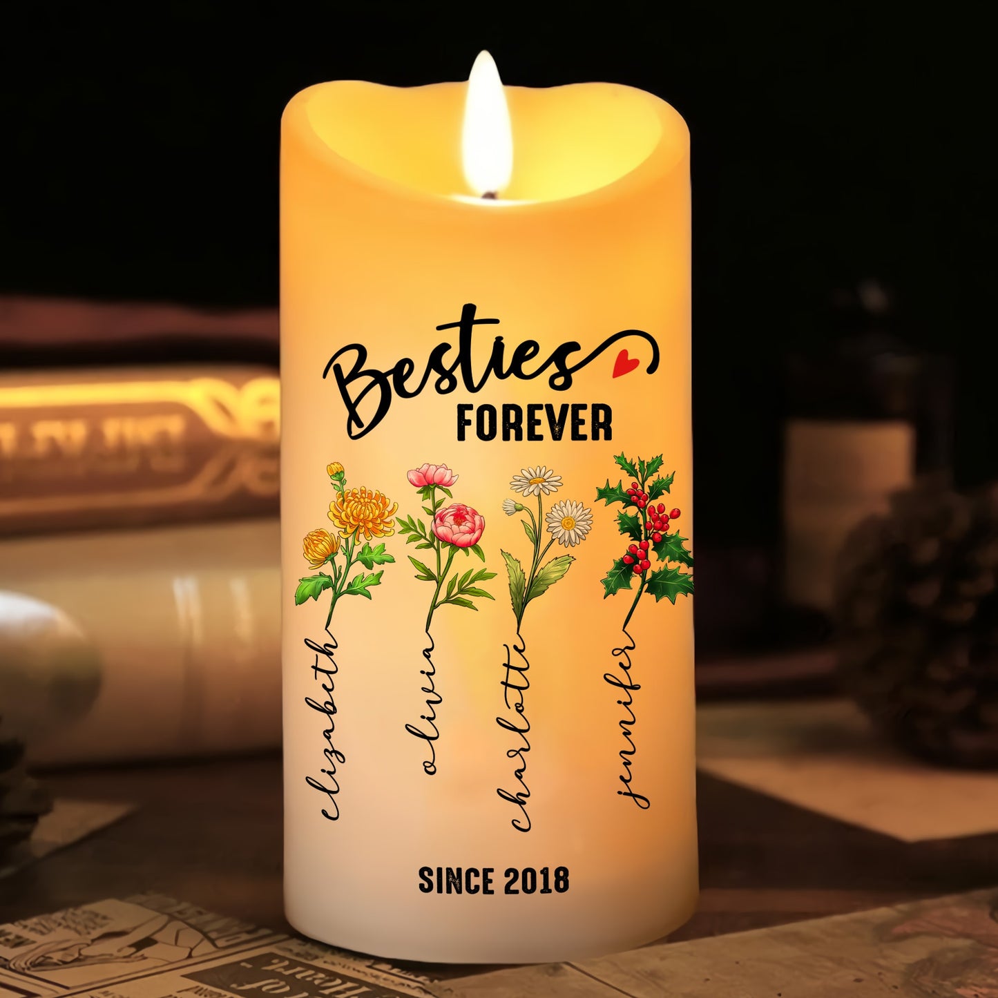 Besties Forever Because Of You I Laugh A Little Harder - Personalized Birth Month Flower Led Candle