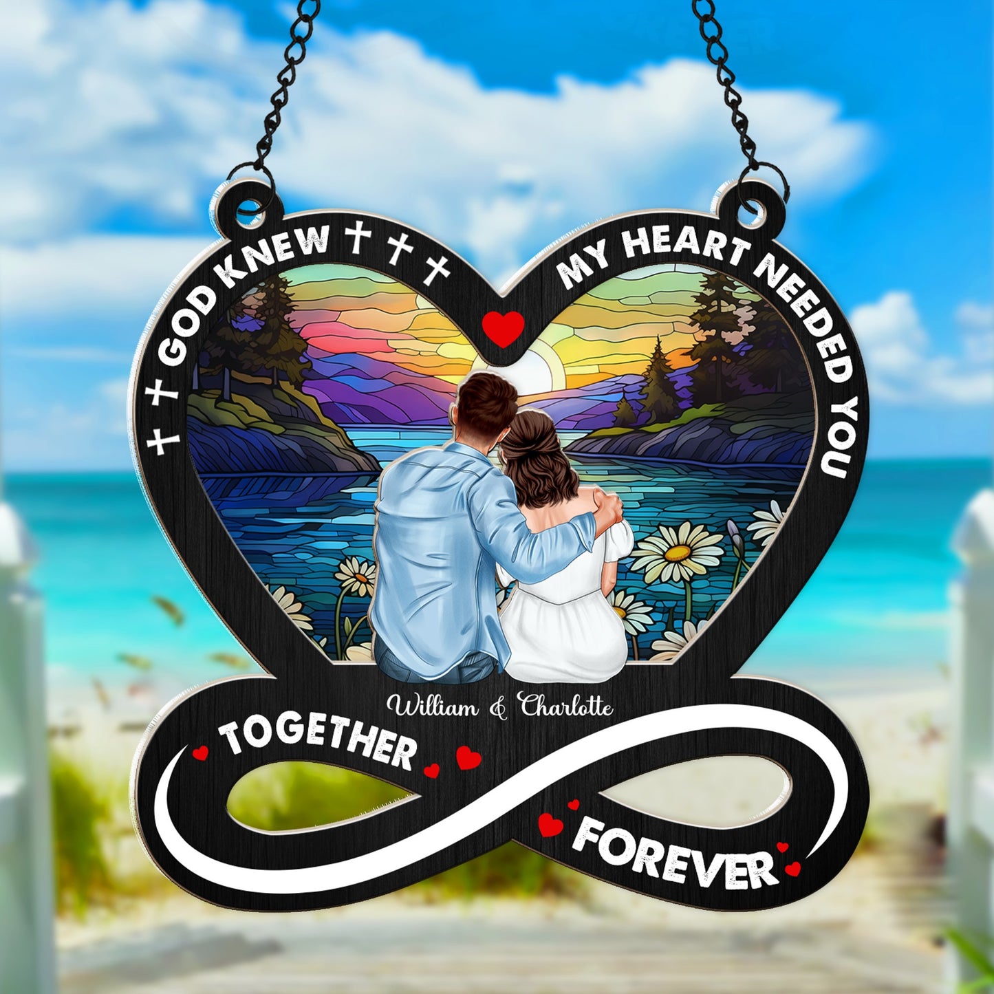 Couples Love, God Knew My Heart Needed You - Personalized Window Hanging Suncatcher Ornament