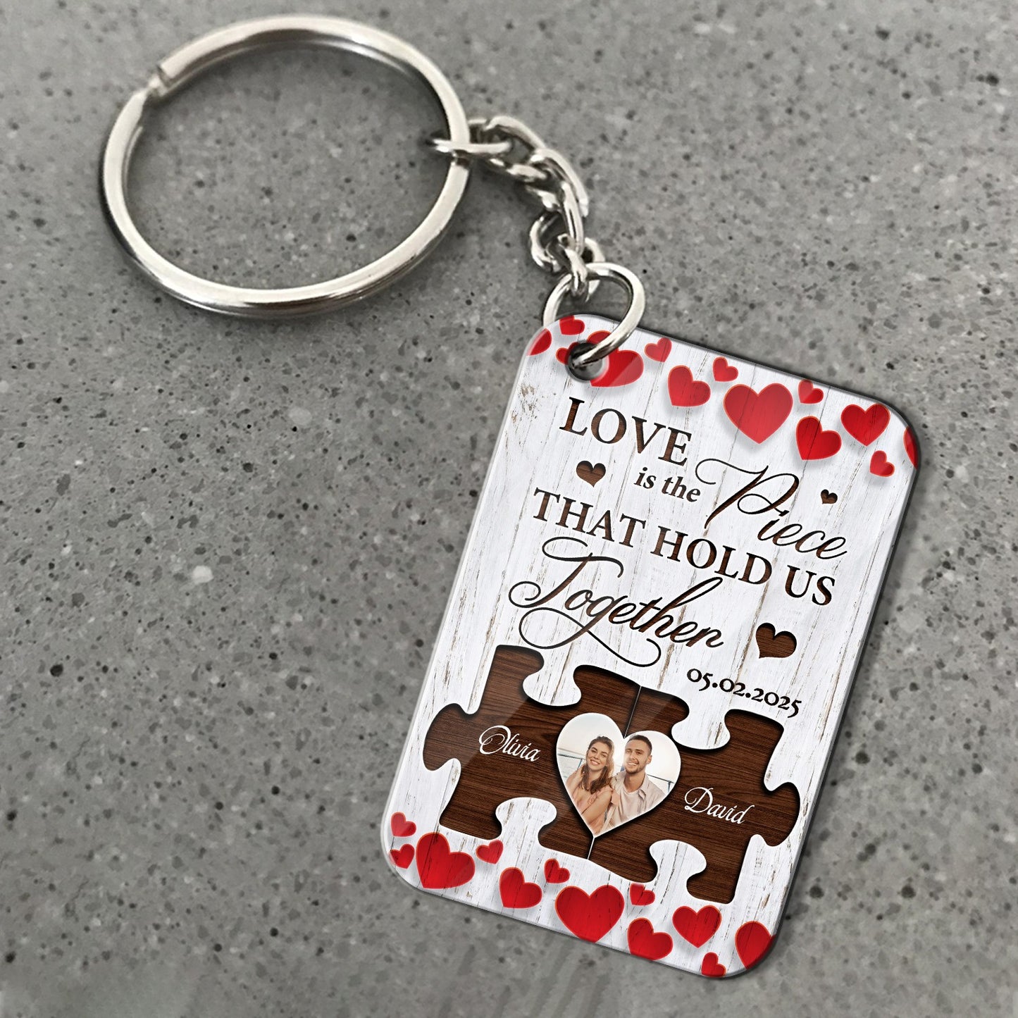Custom Couple Photo, Love The Piece That Hold Us Together - Personalized Valentine's Day Acrylic Keychain