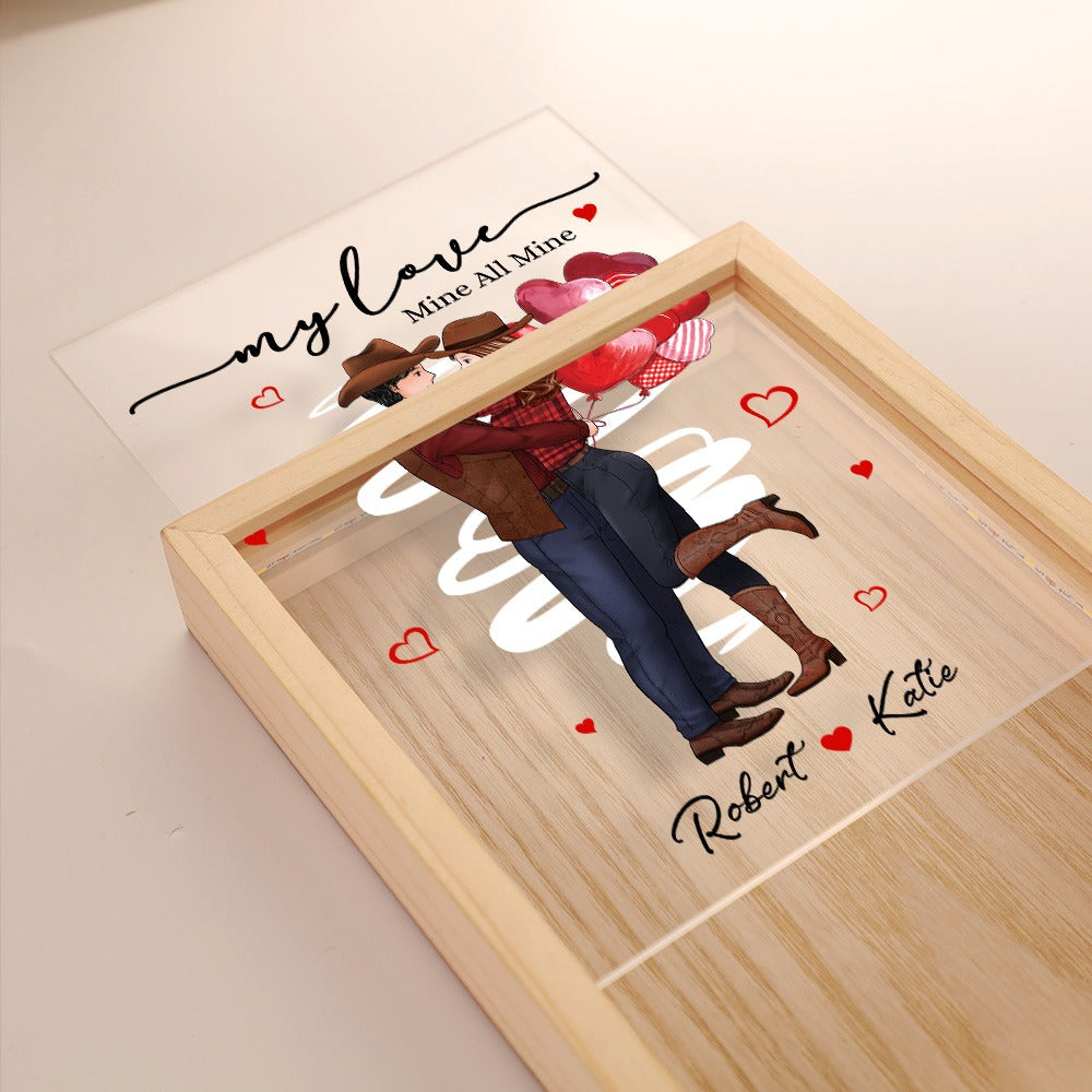 Custom Cowboy Couple, My Love Mine All Mine - Personalized Valentine's Day Frame Light Box
