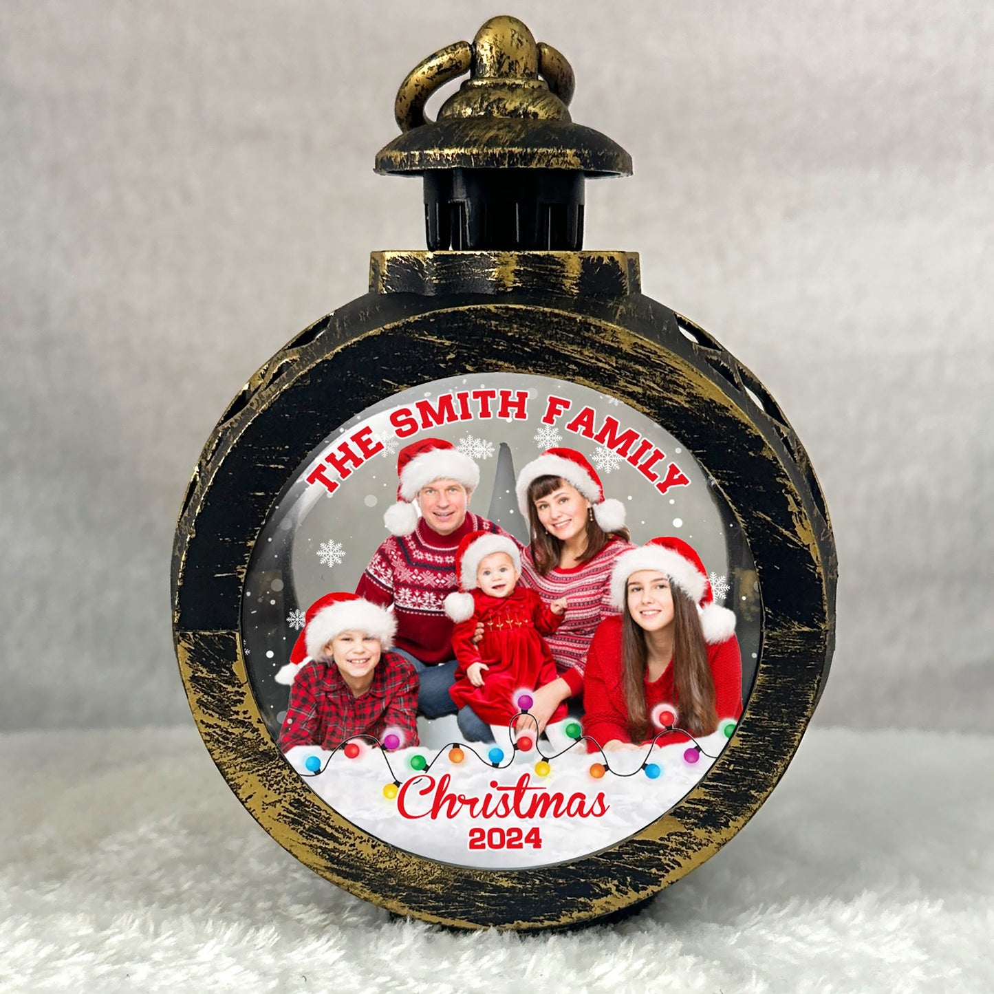 Custom Family Photo Christmas, Personalized Family Christmas Candlelight Lantern Ornament