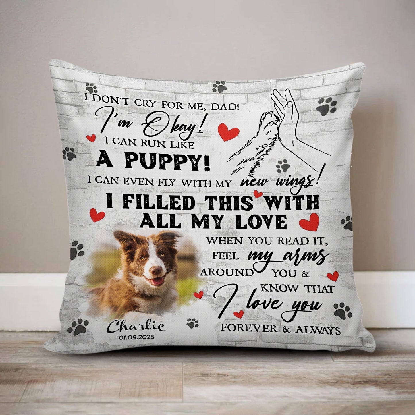 Custom Pet Photo Don't Cry For Me I'm Okay - Personalized Sympathy Gift For Pet Loss Pillow