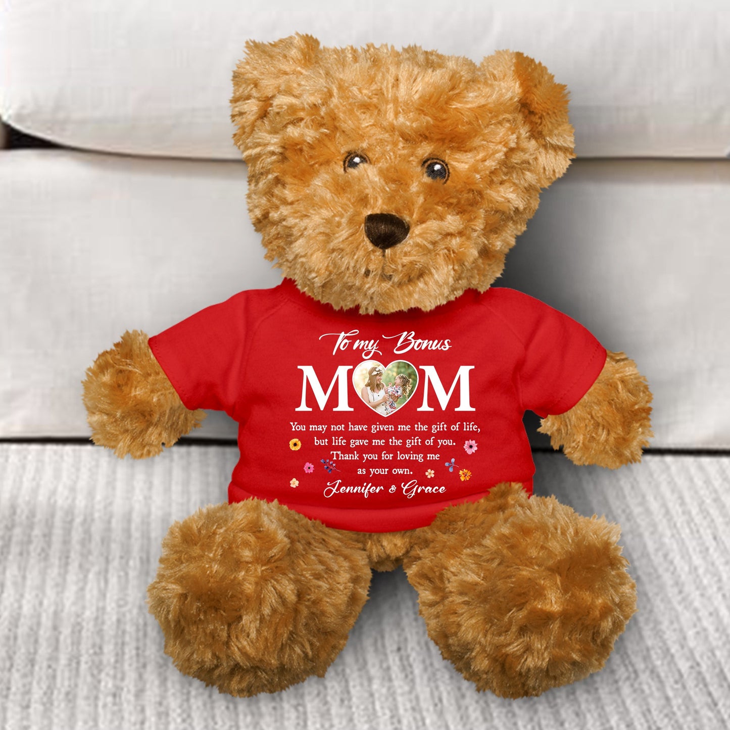 Custom Photo Bonus Mom Gift Life Gave Me The Gift Of You - Teddy Bear With Personalized Shirt