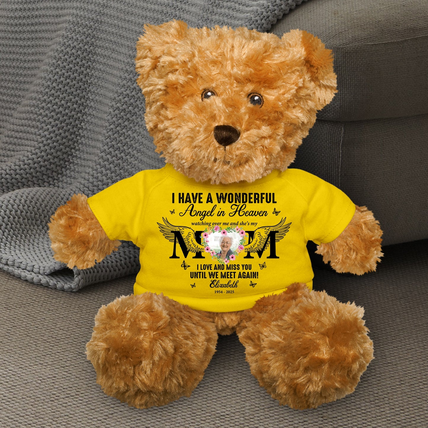 Custom Photo I Have A Wonderful Angel In Heaven - Memorial Teddy Bear With Personalized Shirt