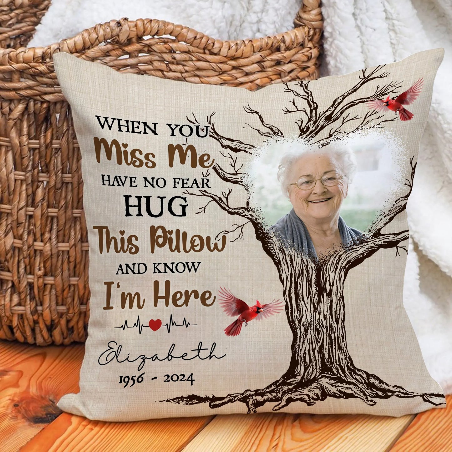 Custom Photo Memorial When You Miss Me Hug This Pillow - Personalized Memorial Pillow