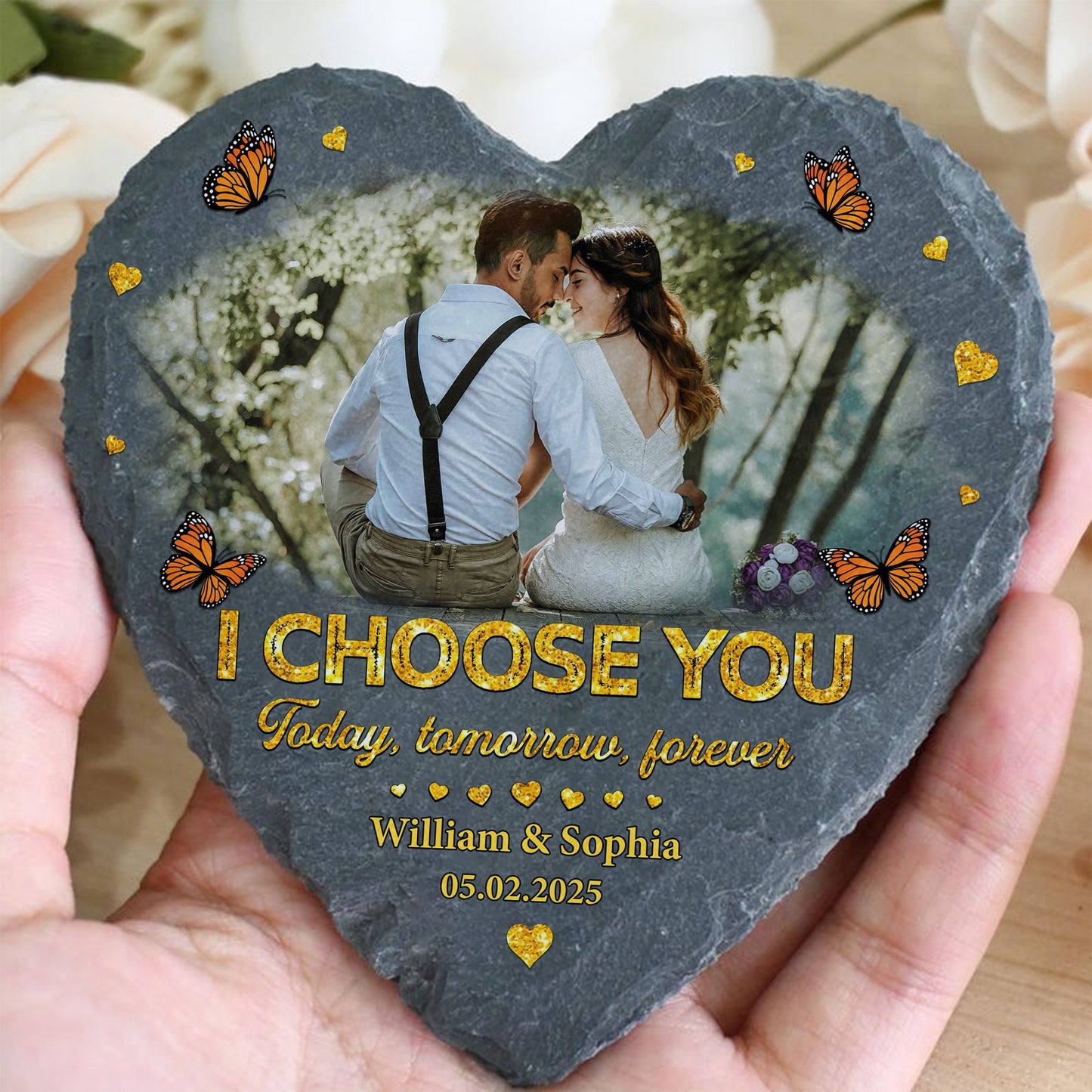 Custom Photo, I Choose You Today Tomorrow Forever - Personalized Gift For Couple Garden Stone