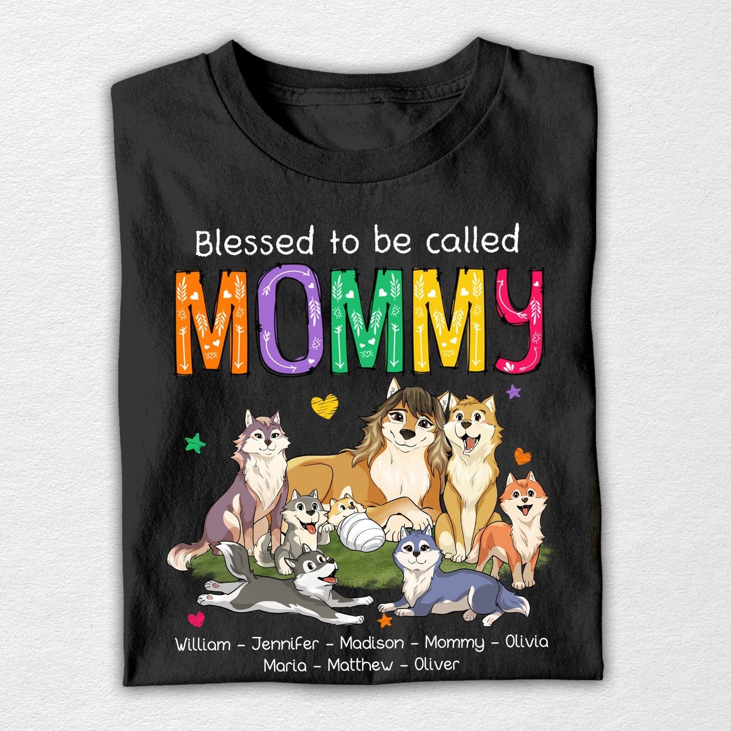 Custom Wolf Family Blessed To Be Called Mommy - Personalized Wolf Mom T-Shirt