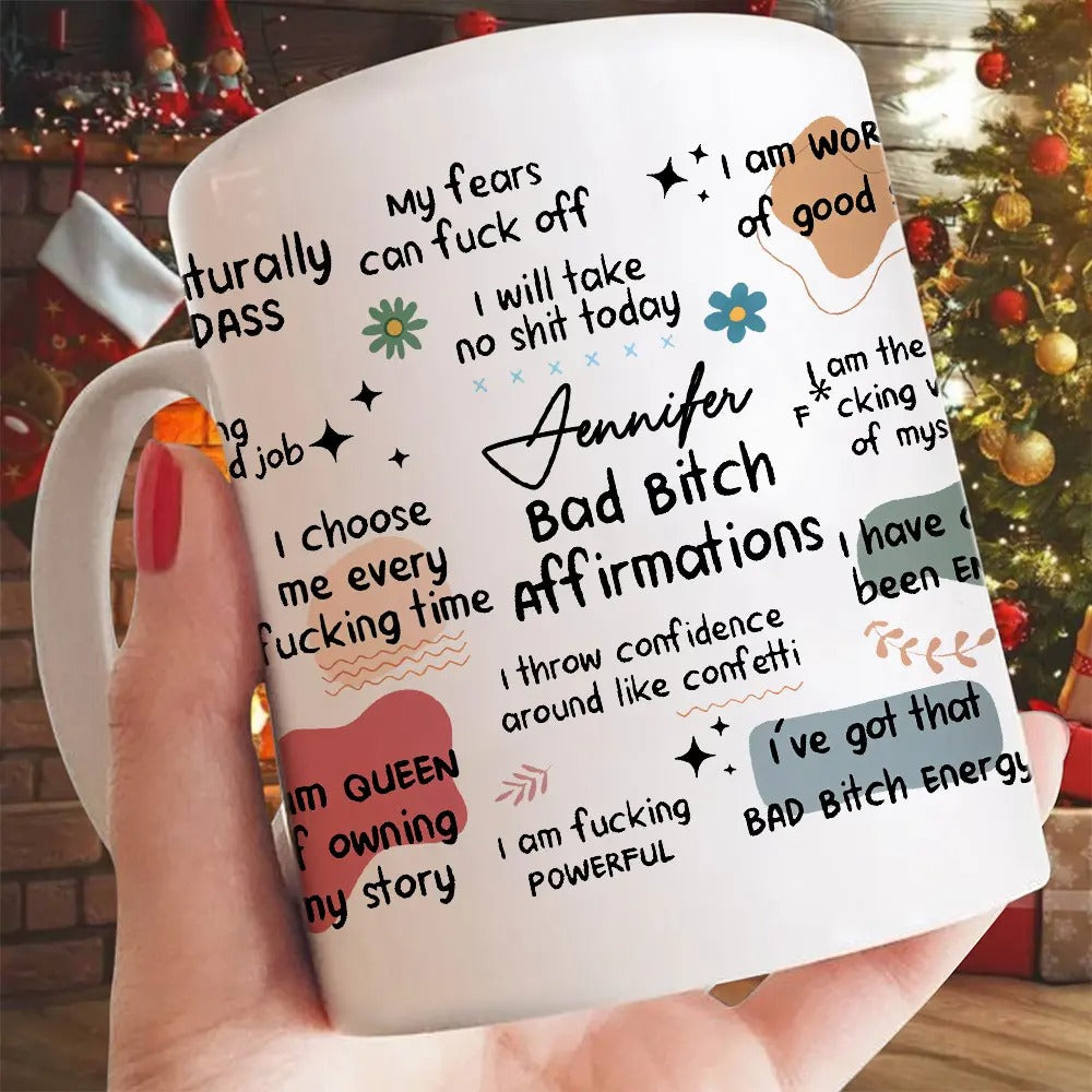 Funny Mug - Birth Month Flower Bad Bitch Affirmations - Personalized Mug