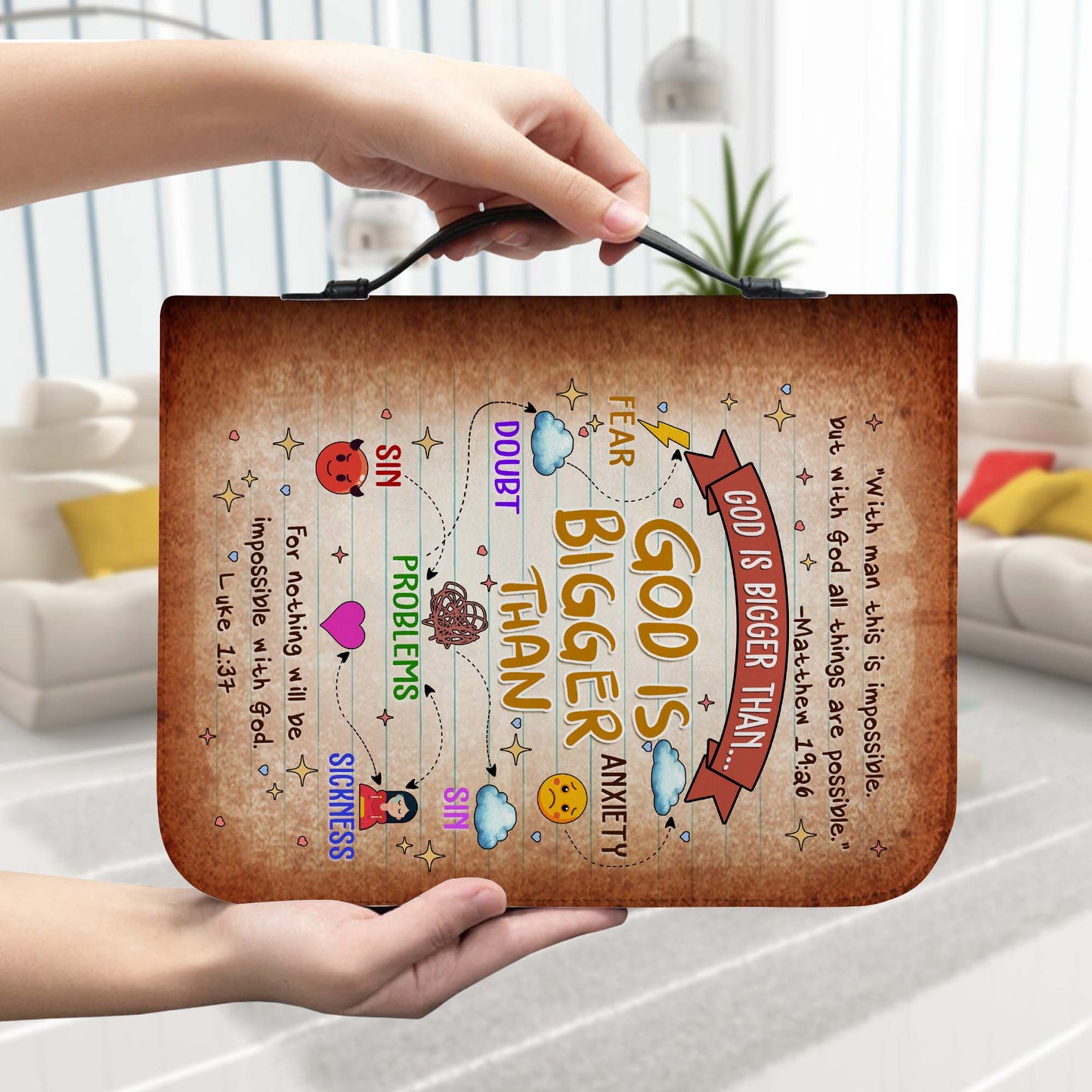 God Is Bigger Than Fear and Anxiety Christian Bible Case Leather Bible Cover