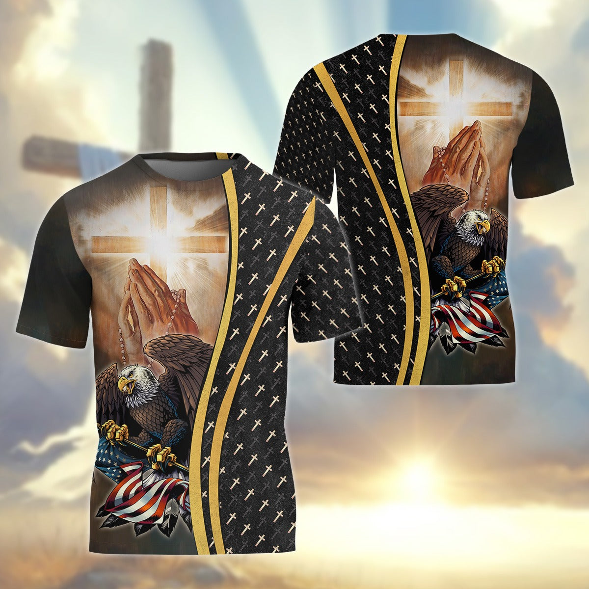 God Jesus Christ Behind American Flag 3D Shirt, American Christian 3D All Over Print T-Shirt And Hoodie