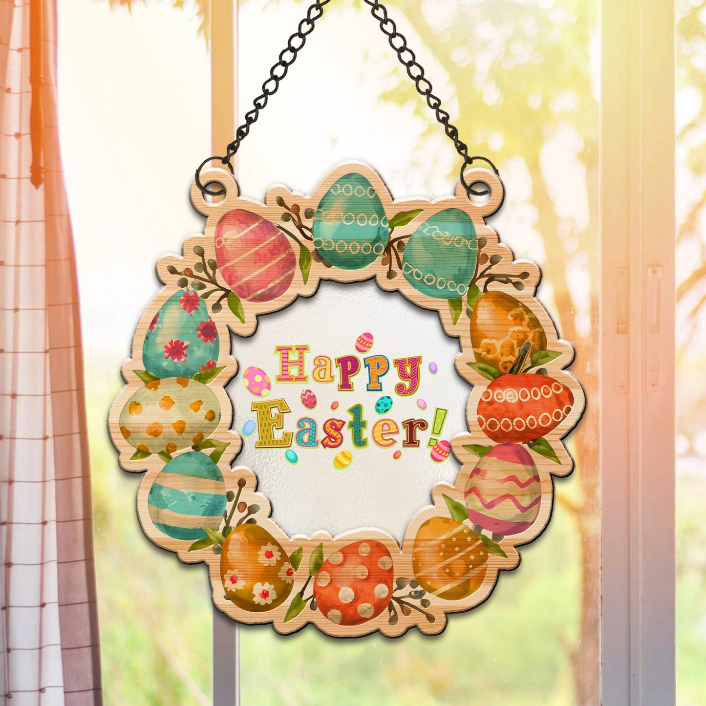 Happy Easter Bunny Easter Egg Hanging Suncatcher Ornament