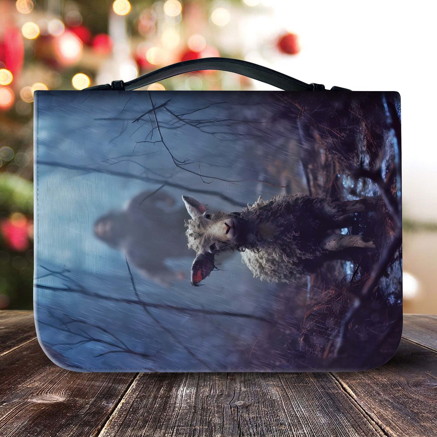 Jesus Running Toward a Lost Lamb in the Rainy Forest Leather Bible Cover