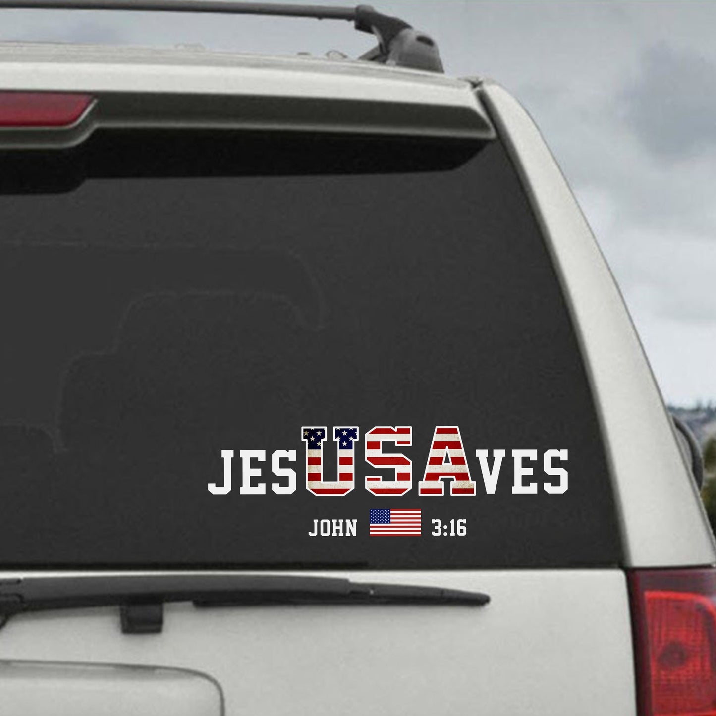 Jesus Saves Sticker Decal, John 3:16 USA Christian Patriotic Design