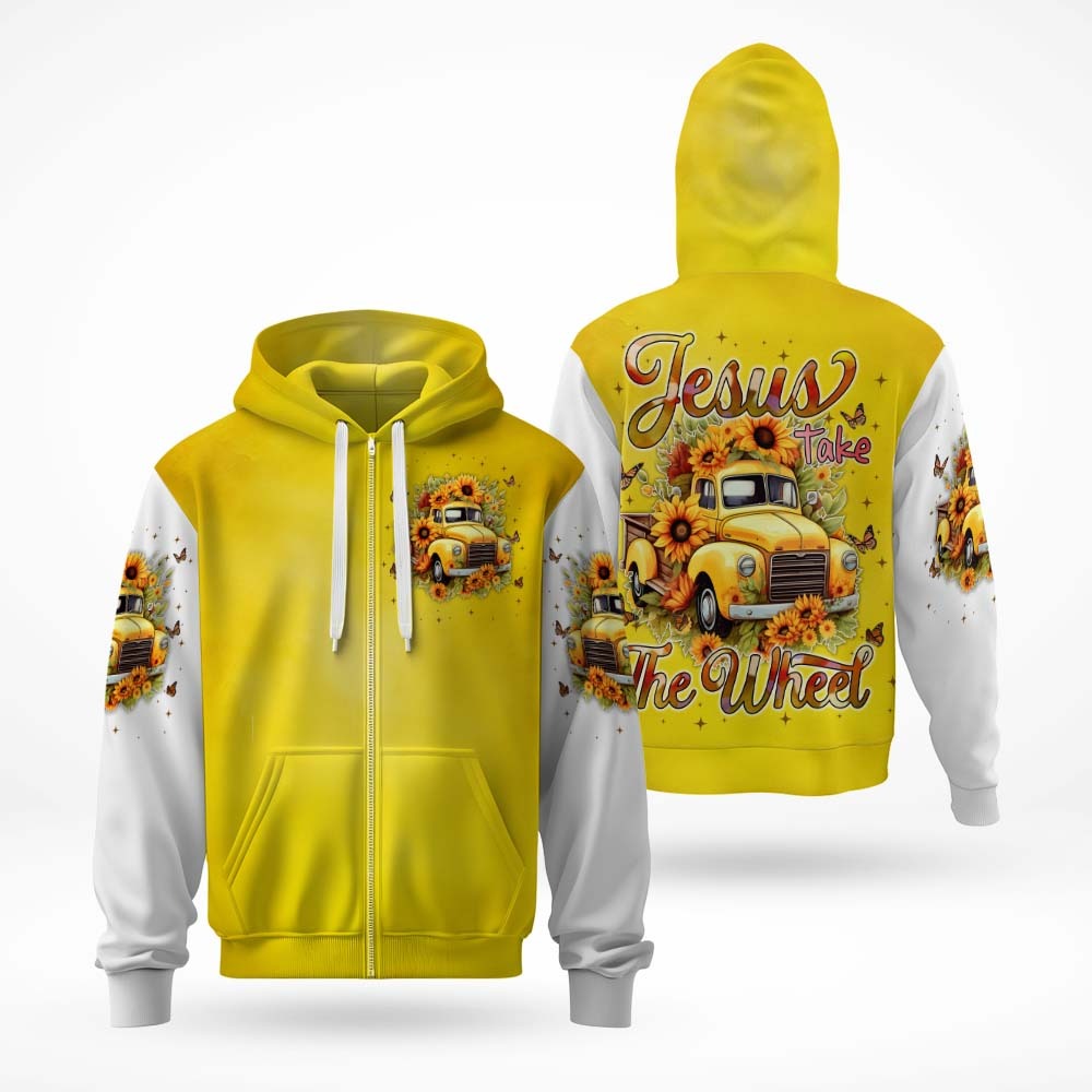 Jesus Take The Wheel Yellow Vintage Truck with Sunflowers 3D All Over Print T-Shirt And Hoodie