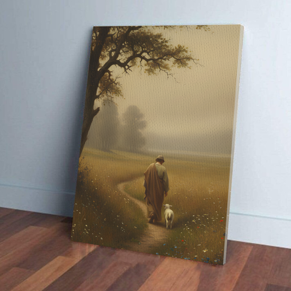Jesus the Good Shepherd with the Lamb Painting - Inspirational Christian Poster Canvas