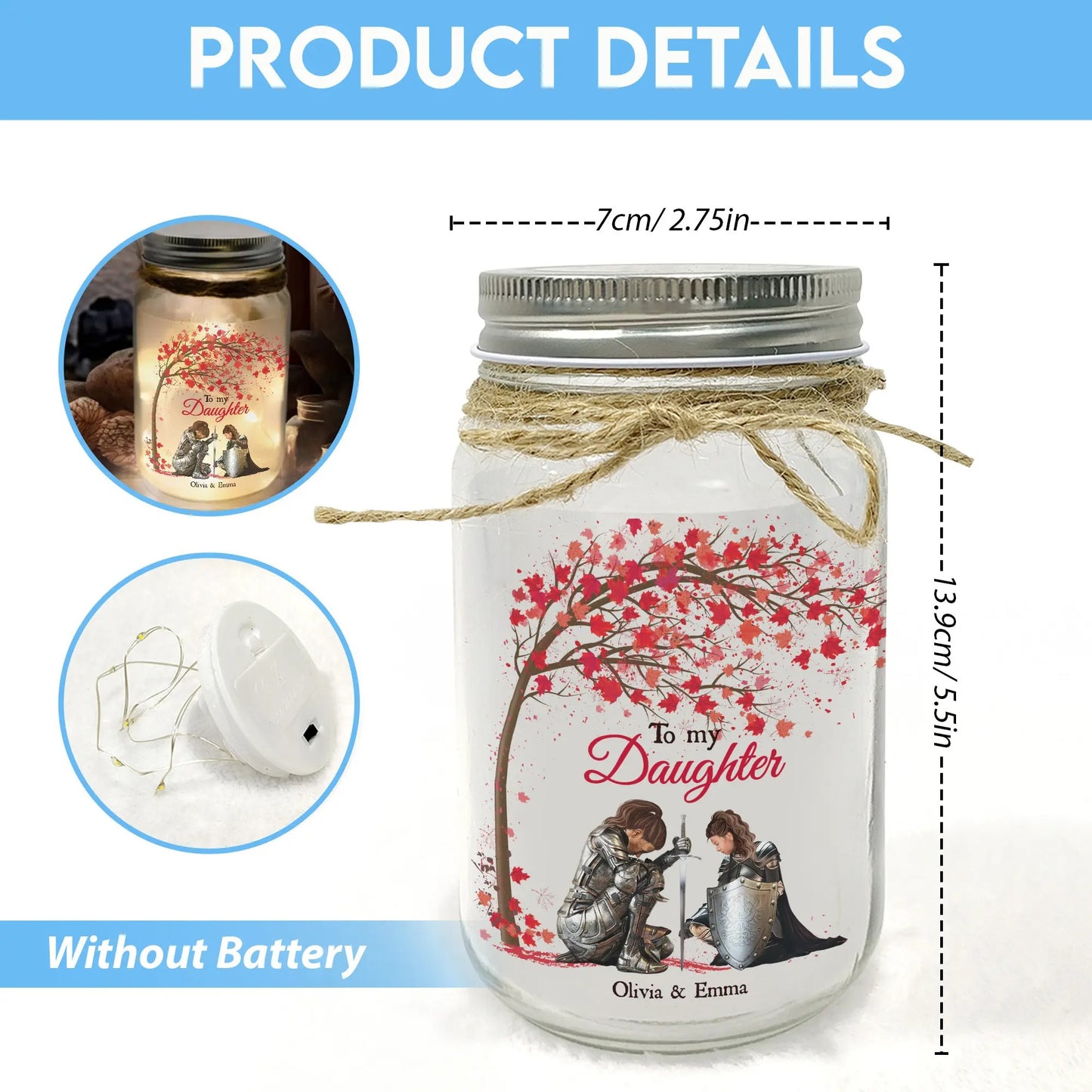 Mother To My Daughter Never Forget That I Love You - Personalized Woman Warrior Mason Jar Light