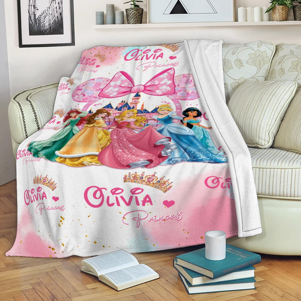 Personalized Baby Girl Name Blanket, Pink Watercolor Of A Royal Princess In A Magical Kingdom Blanket