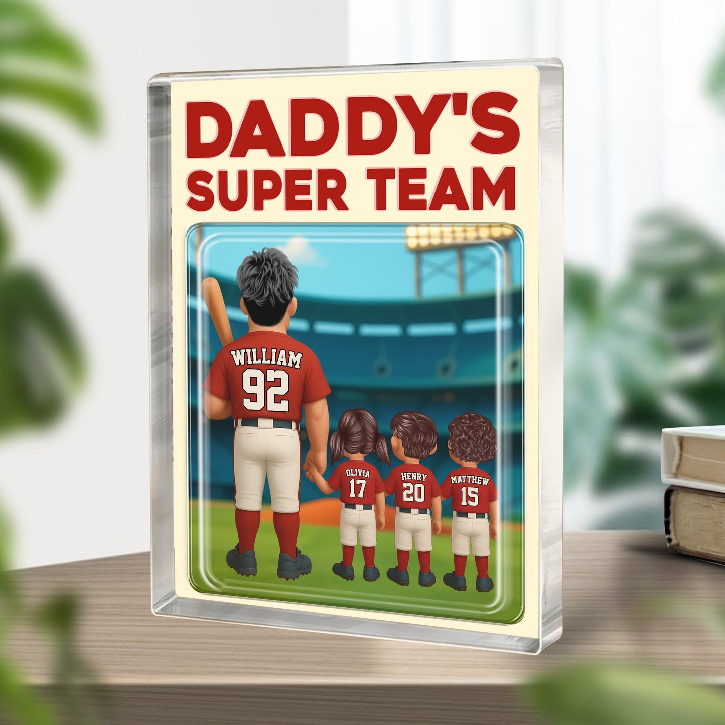 Personalized Baseball No.1 Dad and Kids Trading Card Style 2025 Family League Acrylic Block Plaque