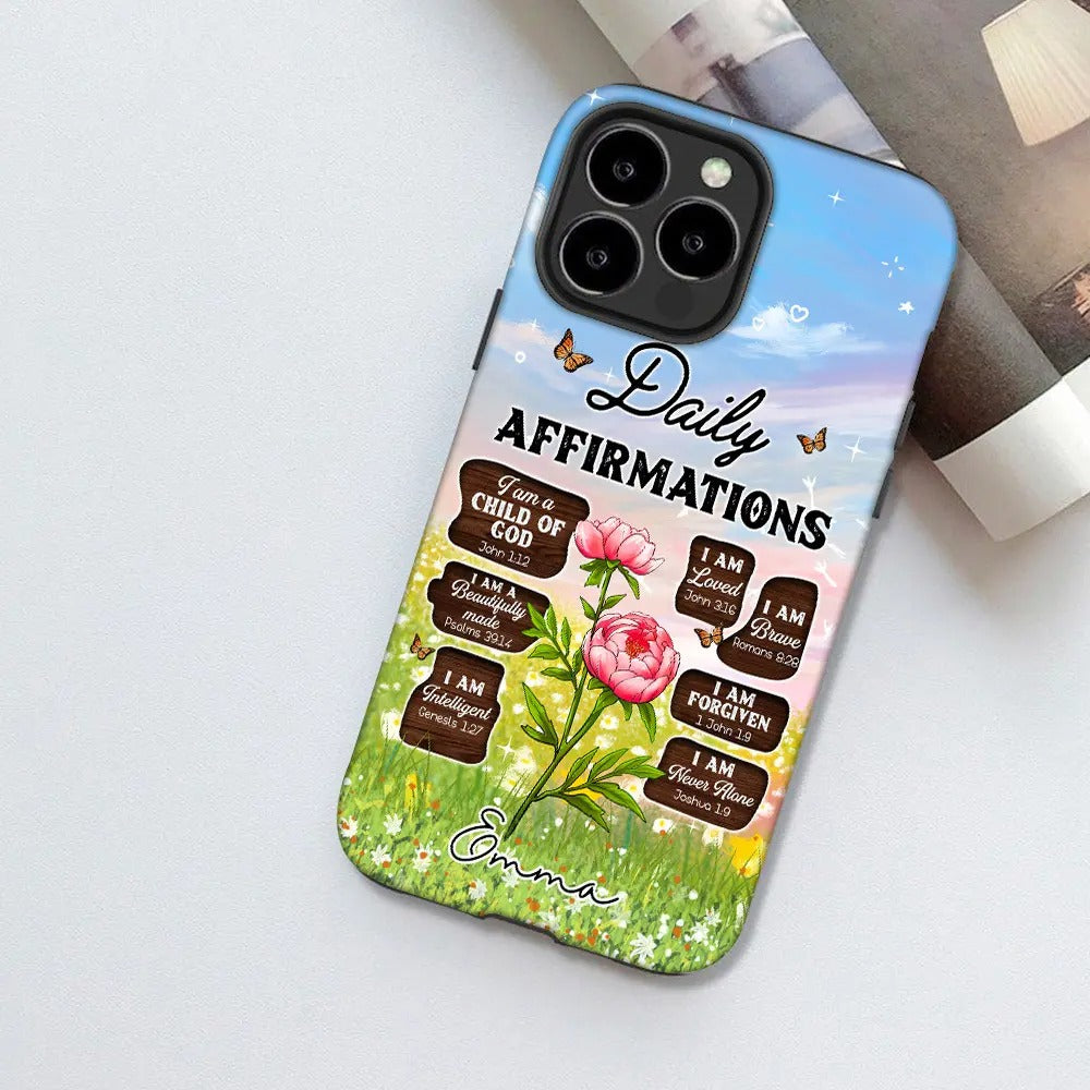 Personalized Birth Month Flower Christian Bible Verse Affirmation I Am A Child Of God Phone Case
