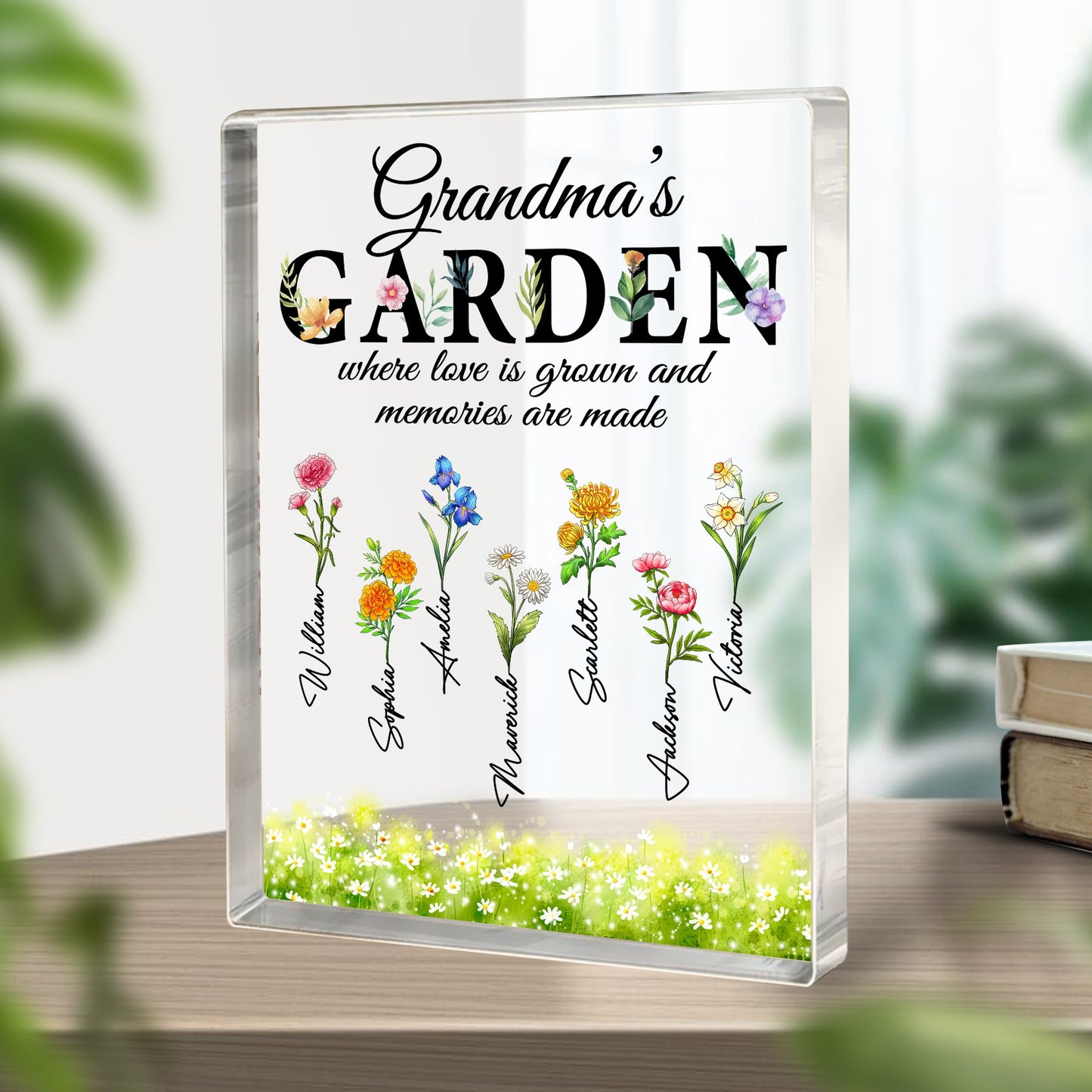 Personalized Birth Month Flower Grandma's Garden Where Love is Grown Acrylic Block Plaque