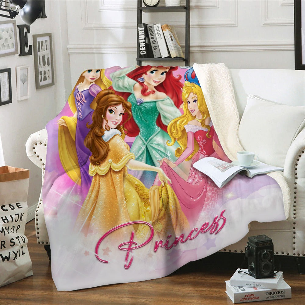 Personalized Cartoon Princess Blanket for Girls, Custom Daughters Princess Name Watercolor Blanket