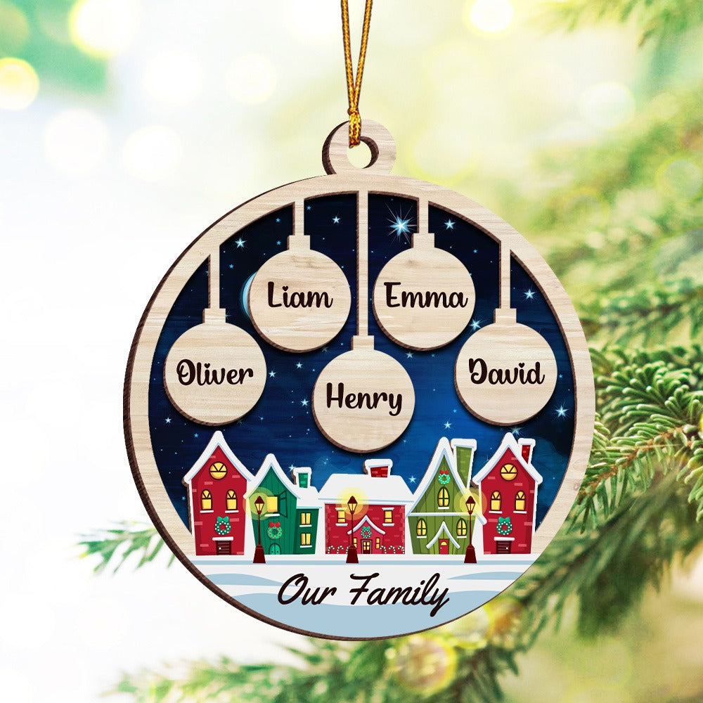 Personalized Family Name First Christmas 2-Layer Wooden Ornament