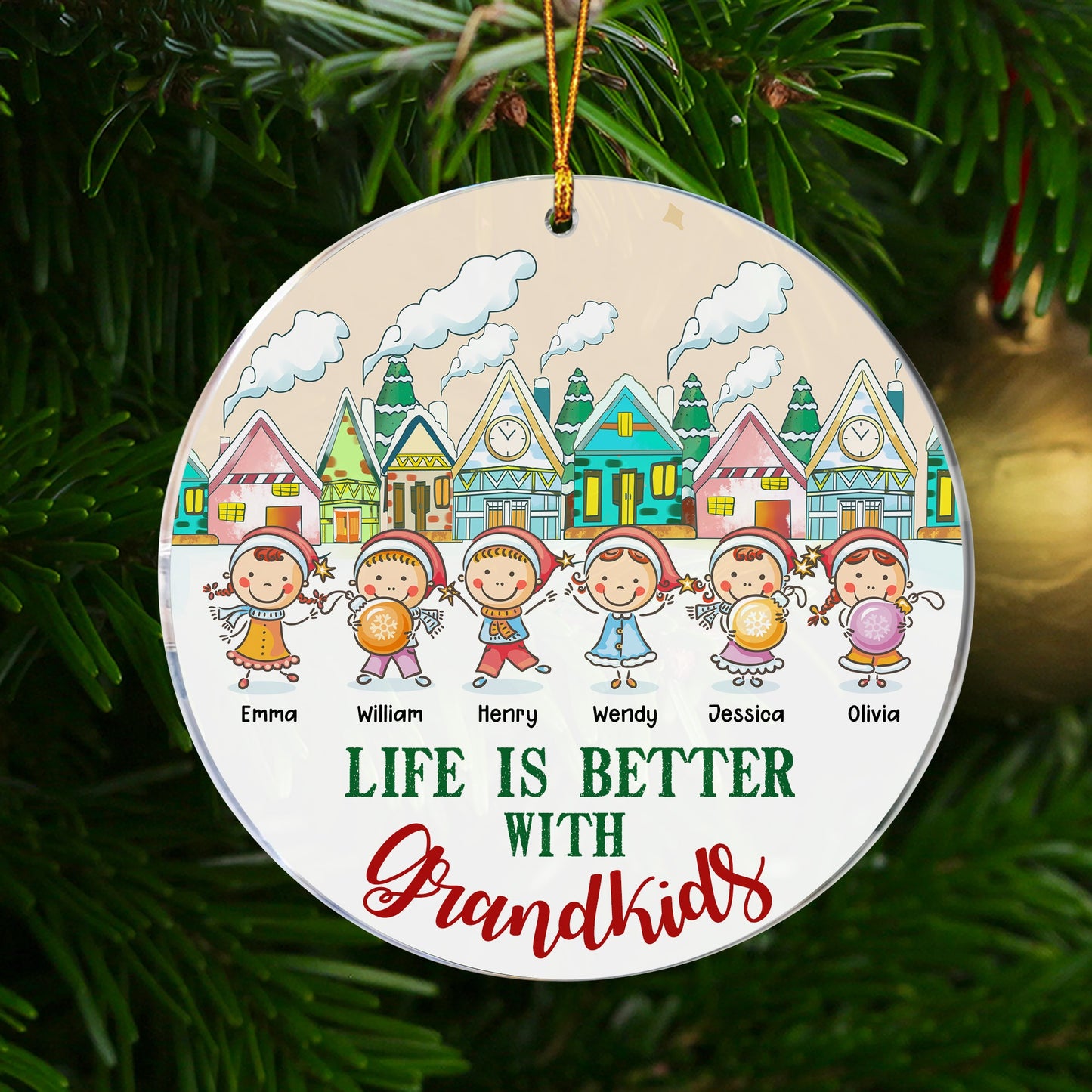 Personalized Life Is Better With Grandkids Christmas Circle Acrylic Ornament