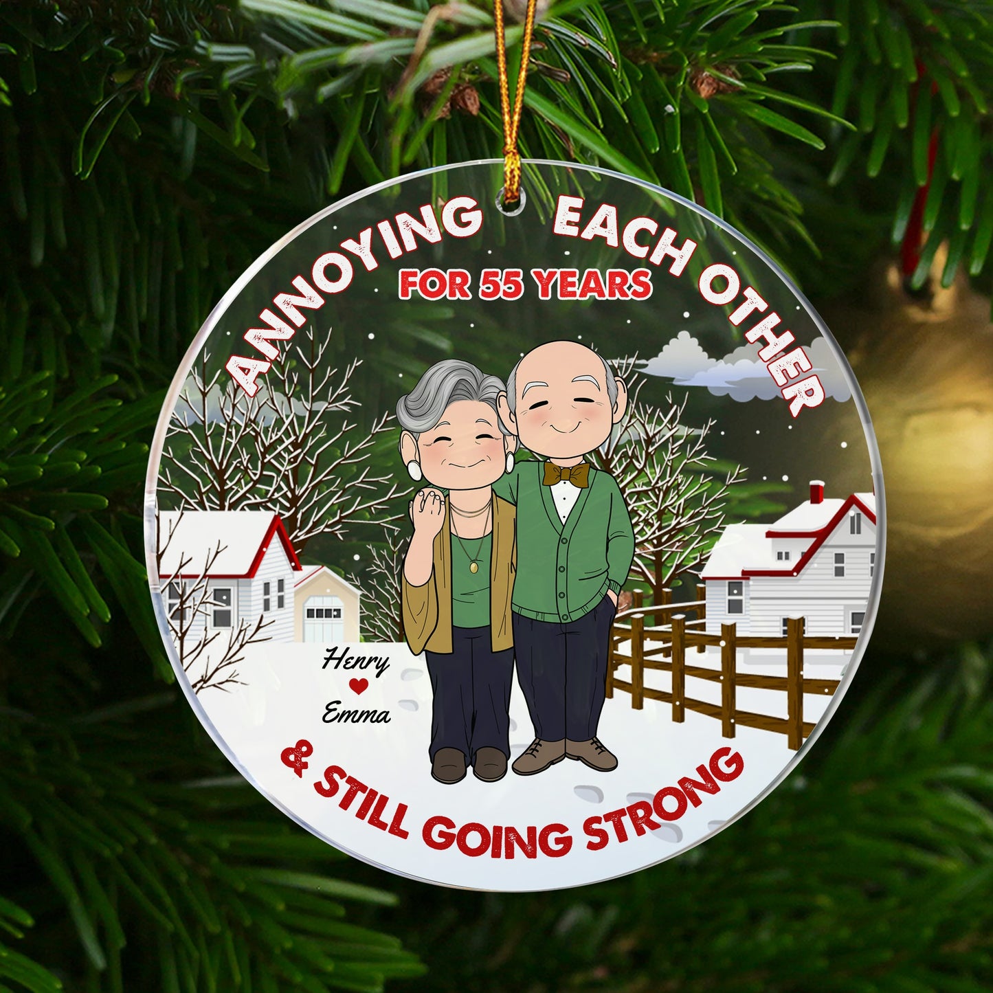Personalized Christmas Old Couple Annoying Each Other For Many Years Circle Acrylic Ornament