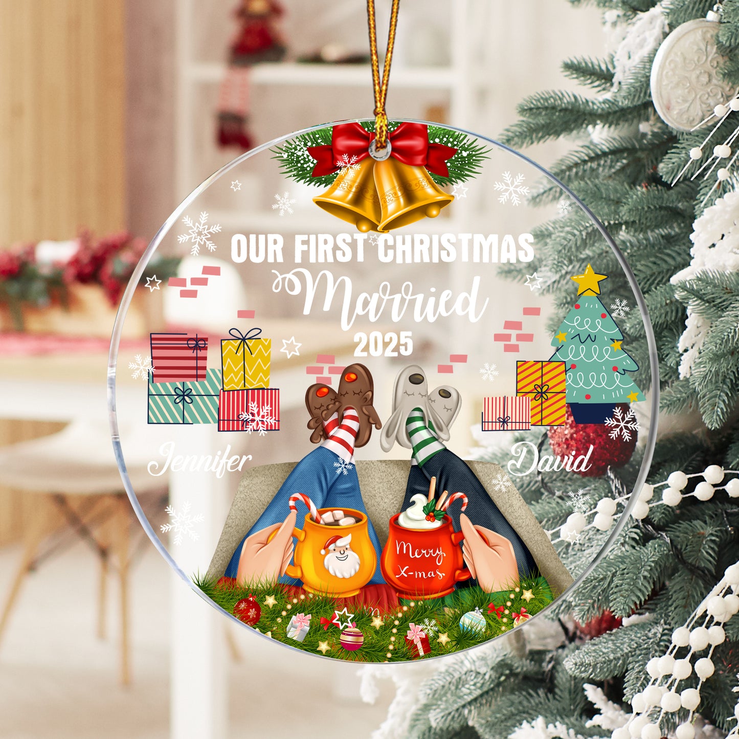 Personalized Couple Our First Christmas Married Circle Acrylic Ornament