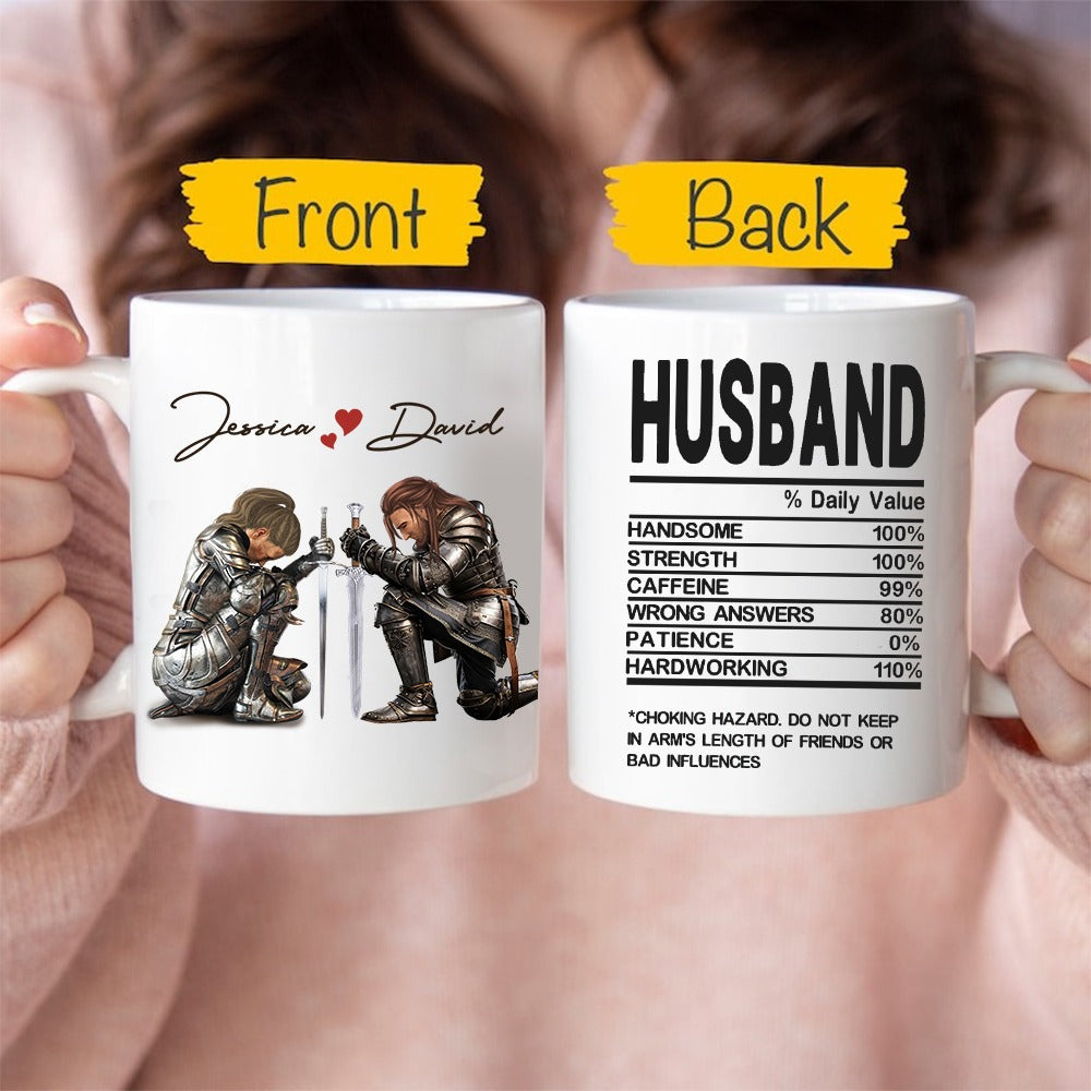 Personalized Couple Warrior Of God, Husband Nutrition Facts White Mug