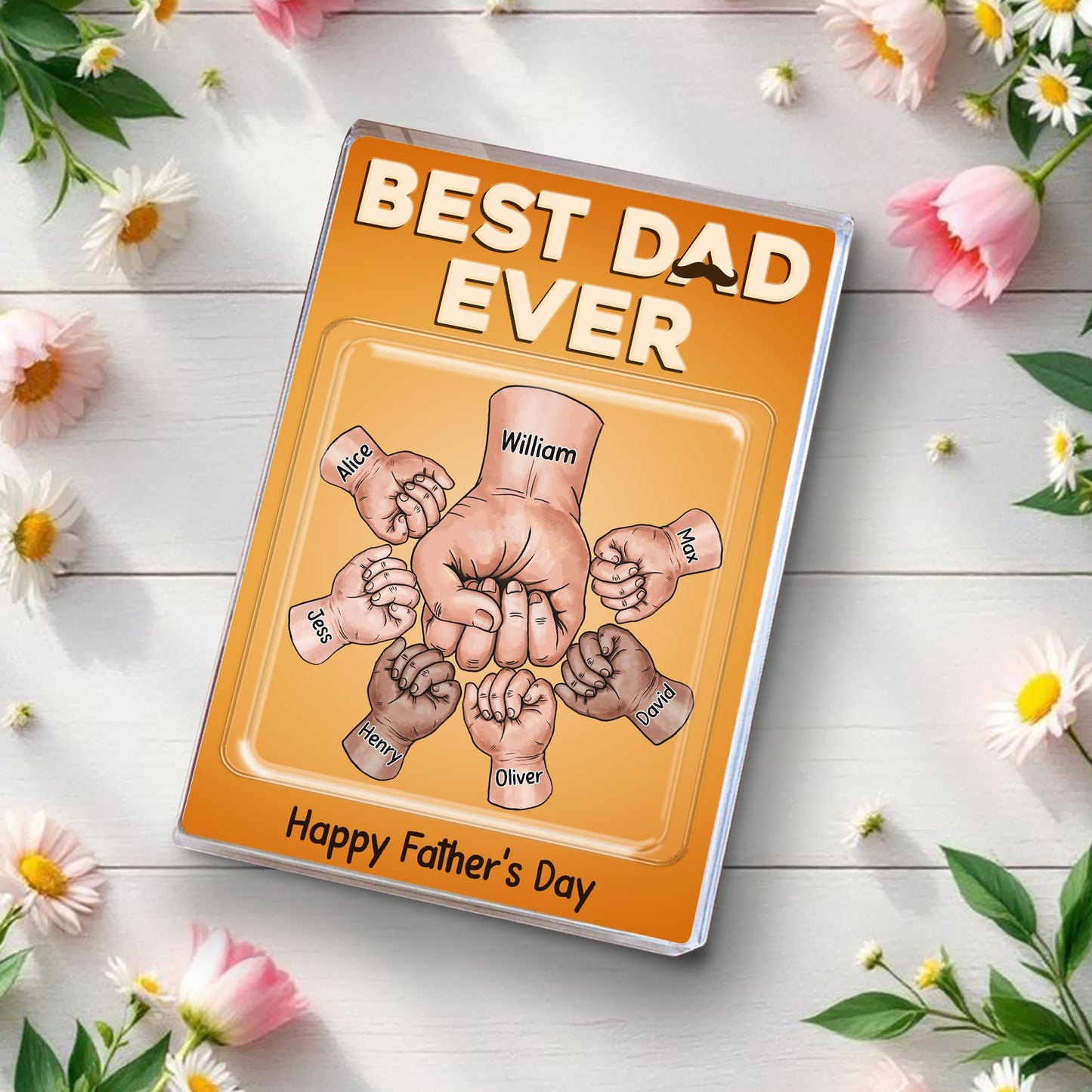 Personalized Daddy And Kid Bump Hands Best Dad Ever Acrylic Block Plaque