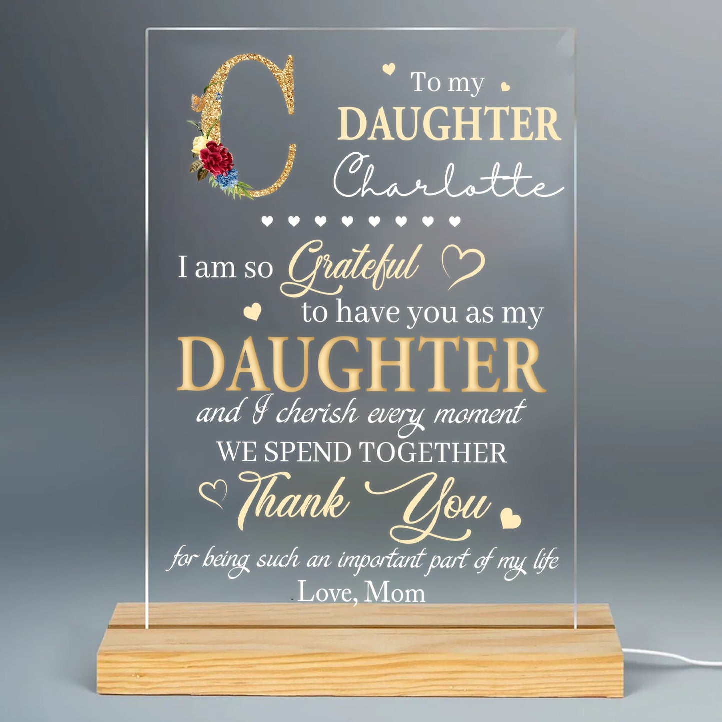 Personalized Alphabet Letter Name To My Daughter I Am My Grateful Star Acrylic Plaque LED Light Night