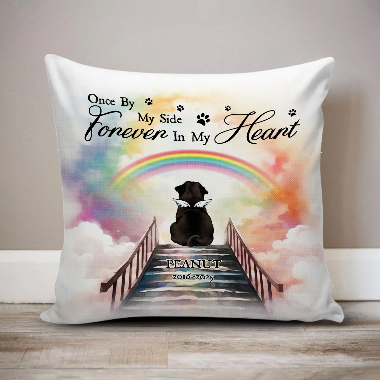 Personalized Dog Memorial Once By My Side Forever In My Heart, Sympathy Gift For Pet Loss Pillow