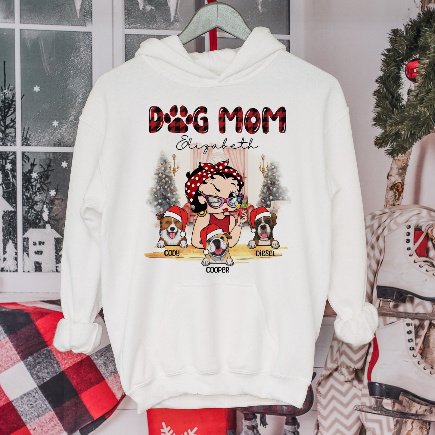 Personalized Dog Mom, Christmas Gift for Dog Mom Custom Girl Vintage with Dog Hoodie