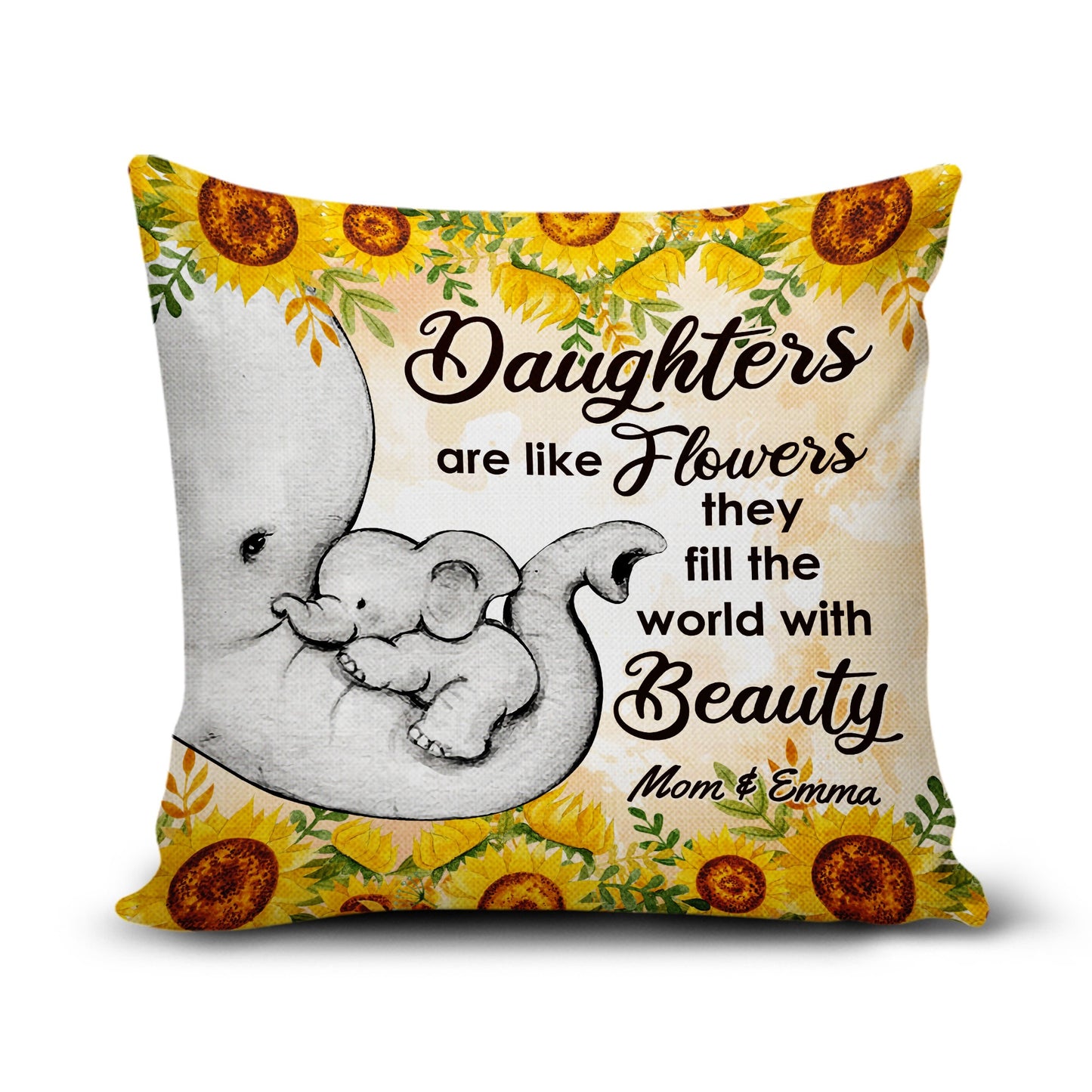 Personalized Elephant To Daughter From Mom Daughters Are Like Flowers Canvas Throw Pillow