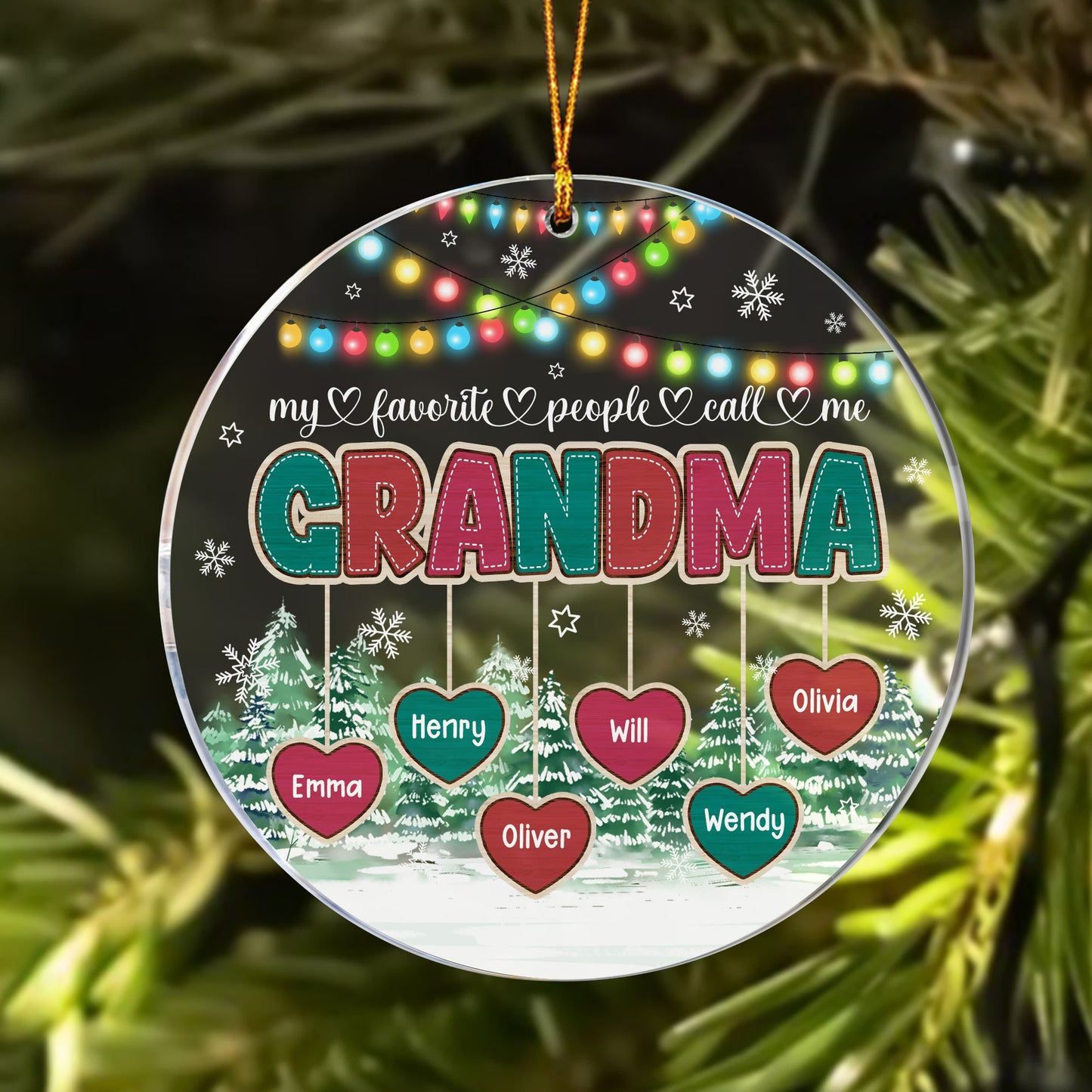 Personalized Grandma and Kid Christmas My Favorite People Call Me Grandma Acrylic Ornament