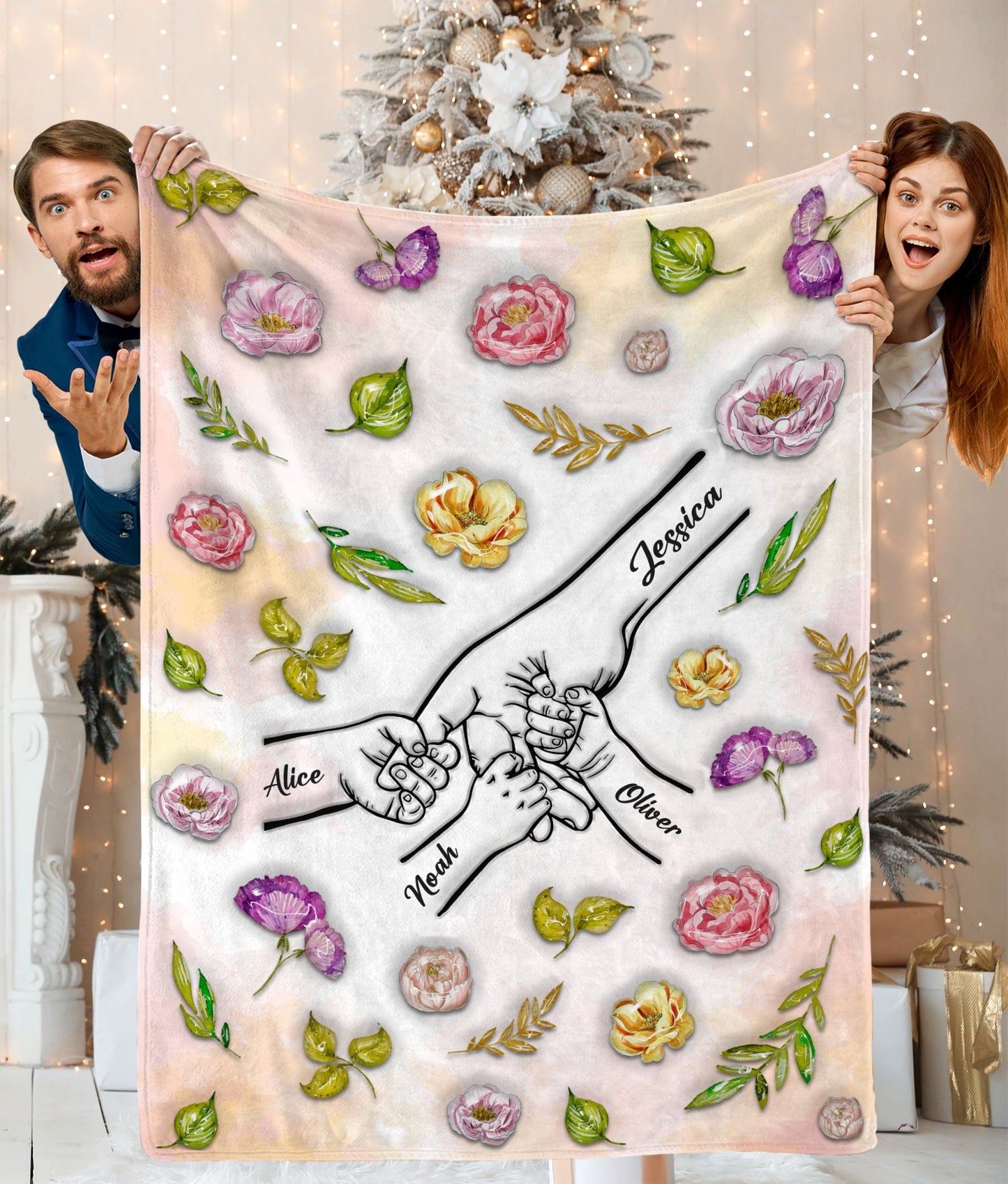 Personalized Holding Moms Hand 3D Inflated Effect You Hold Our Hands, Also Our Hearts Blanket