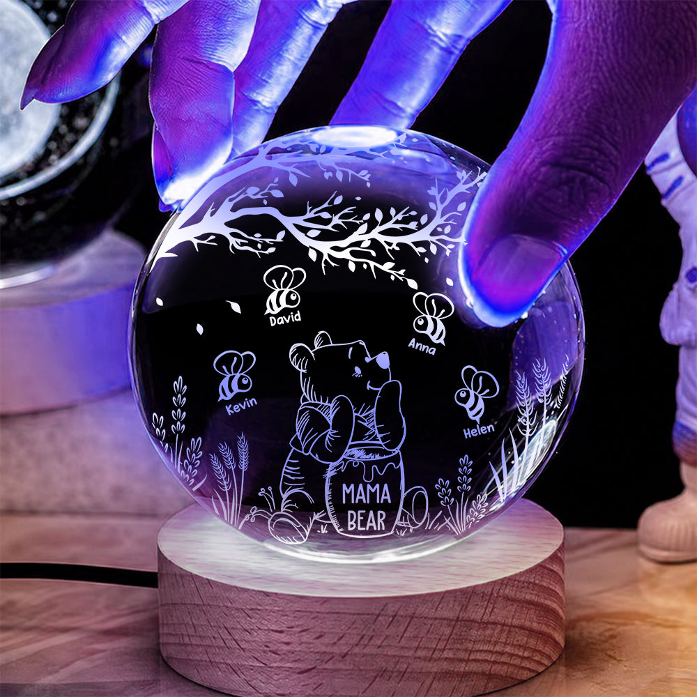 Personalized Mama Bear Family Gift For Mom Grandma Crystal Ball Night Light