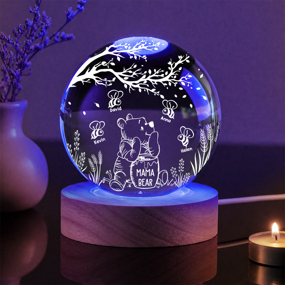 Personalized Mama Honey Bear Winnie The Pooh Crystal Ball Night Light