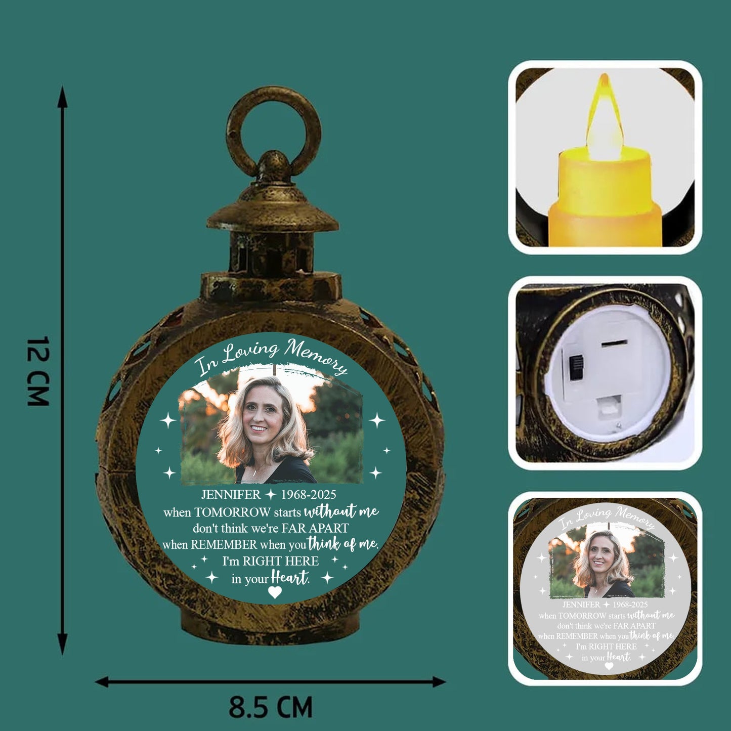 Personalized Memorial Photo In Loving Memory When Tomorrow Starts Without Me Candlelight Lantern Ornament