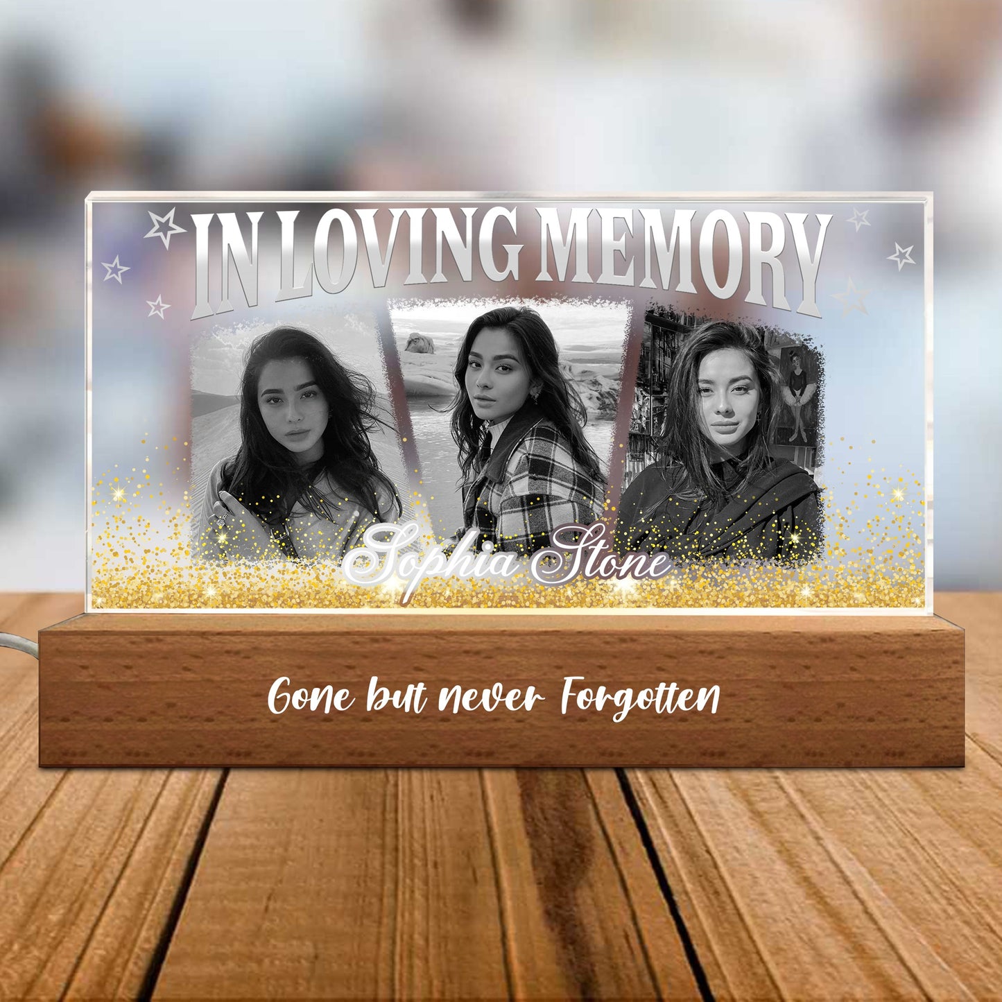 Personalized Memorial Photo In Loving Memory Gone but Never Forgotten Acrylic Plaque LED Light Night