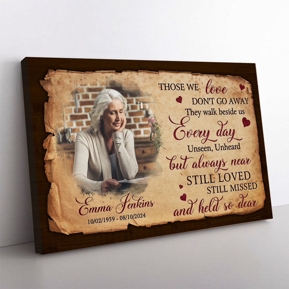 Personalized Memorial Photo Those We Love Don't Go Away They Walk Every Day Beside Us Poster Canvas